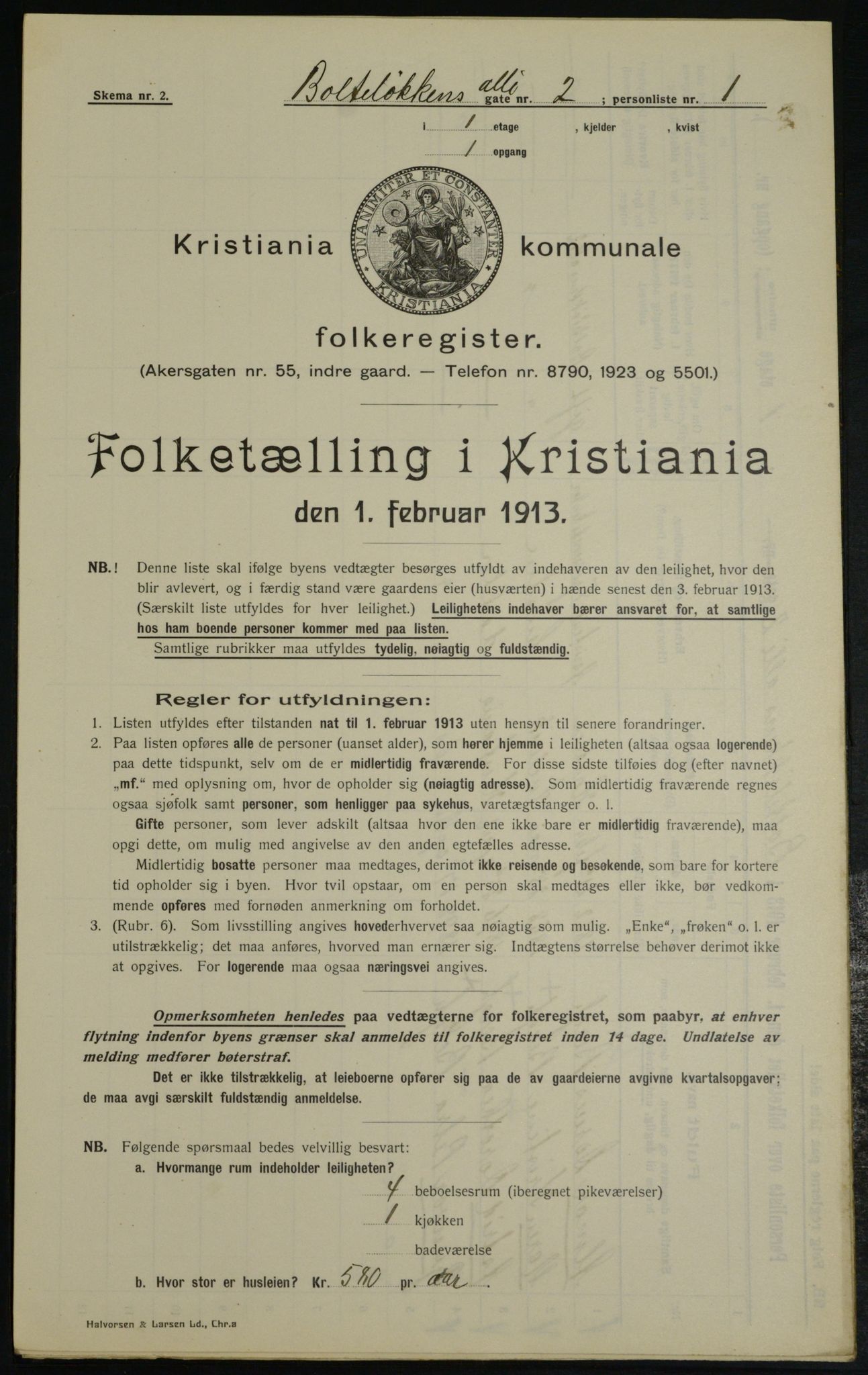 OBA, Municipal Census 1913 for Kristiania, 1913, p. 7491