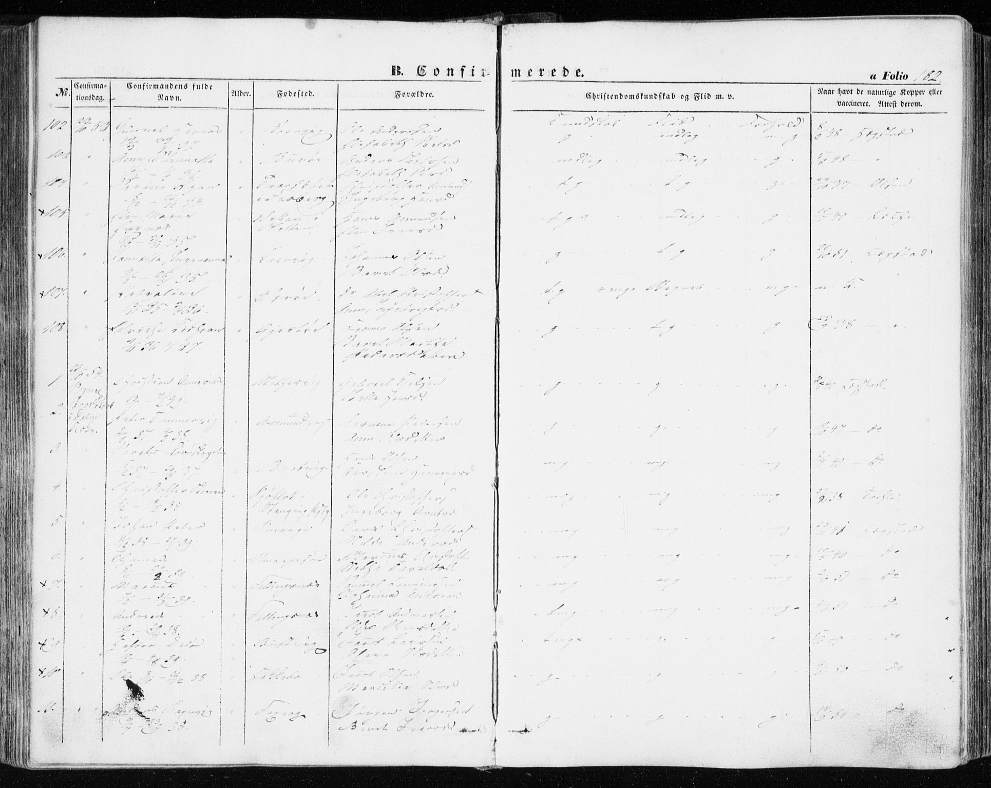 Ministerialprotokoller, klokkerbøker og fødselsregistre - Sør-Trøndelag, SAT/A-1456/634/L0530: Parish register (official) no. 634A06, 1852-1860, p. 182