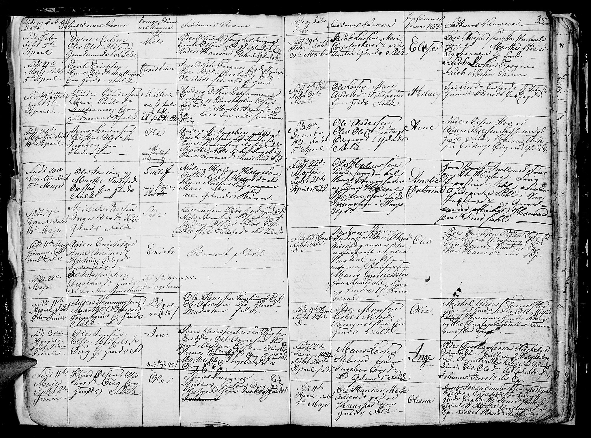 Vang prestekontor, Hedmark, SAH/PREST-008/H/Ha/Hab/L0006: Parish register (copy) no. 6, 1819-1832, p. 34-35