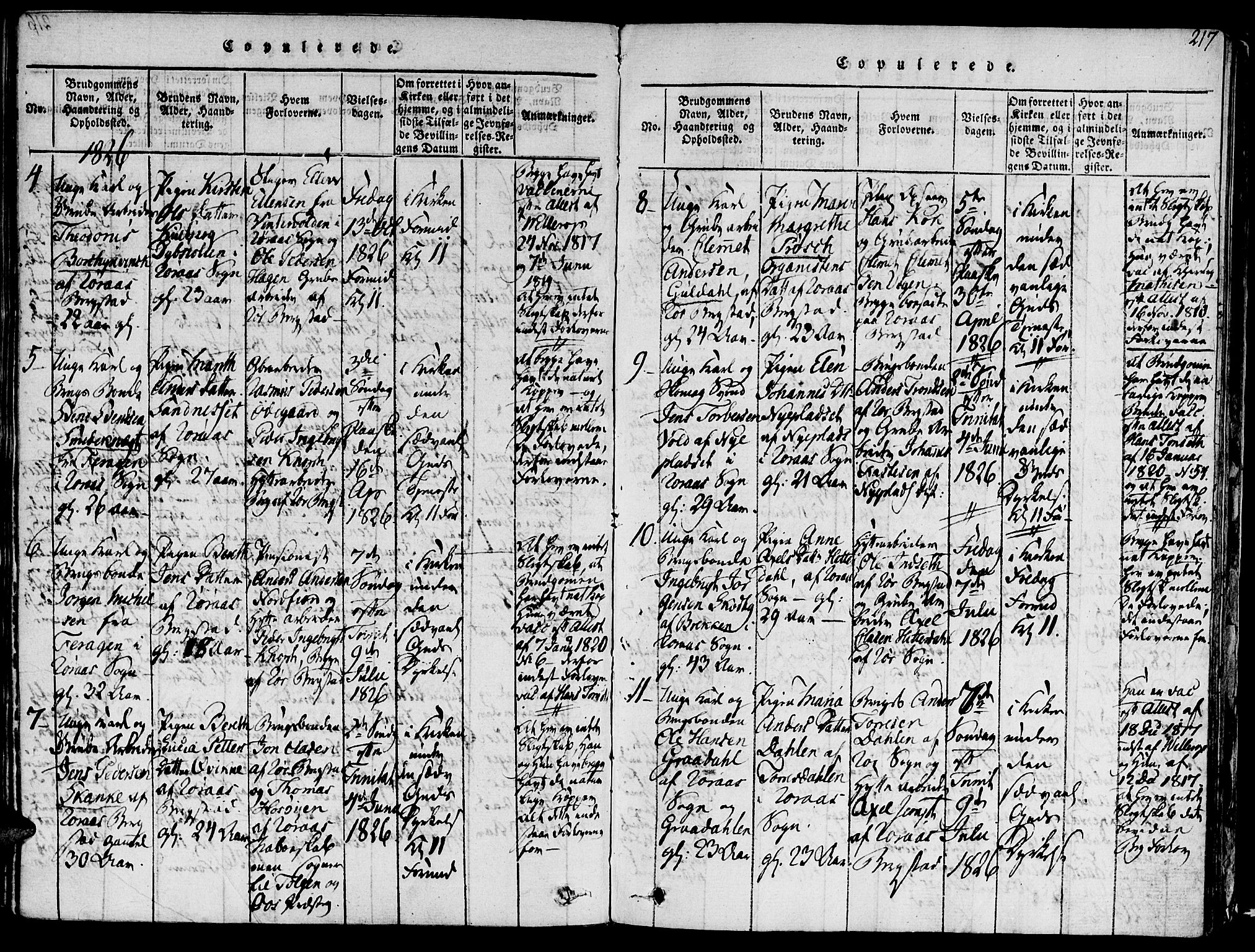 Ministerialprotokoller, klokkerbøker og fødselsregistre - Sør-Trøndelag, SAT/A-1456/681/L0929: Parish register (official) no. 681A07, 1817-1828, p. 217
