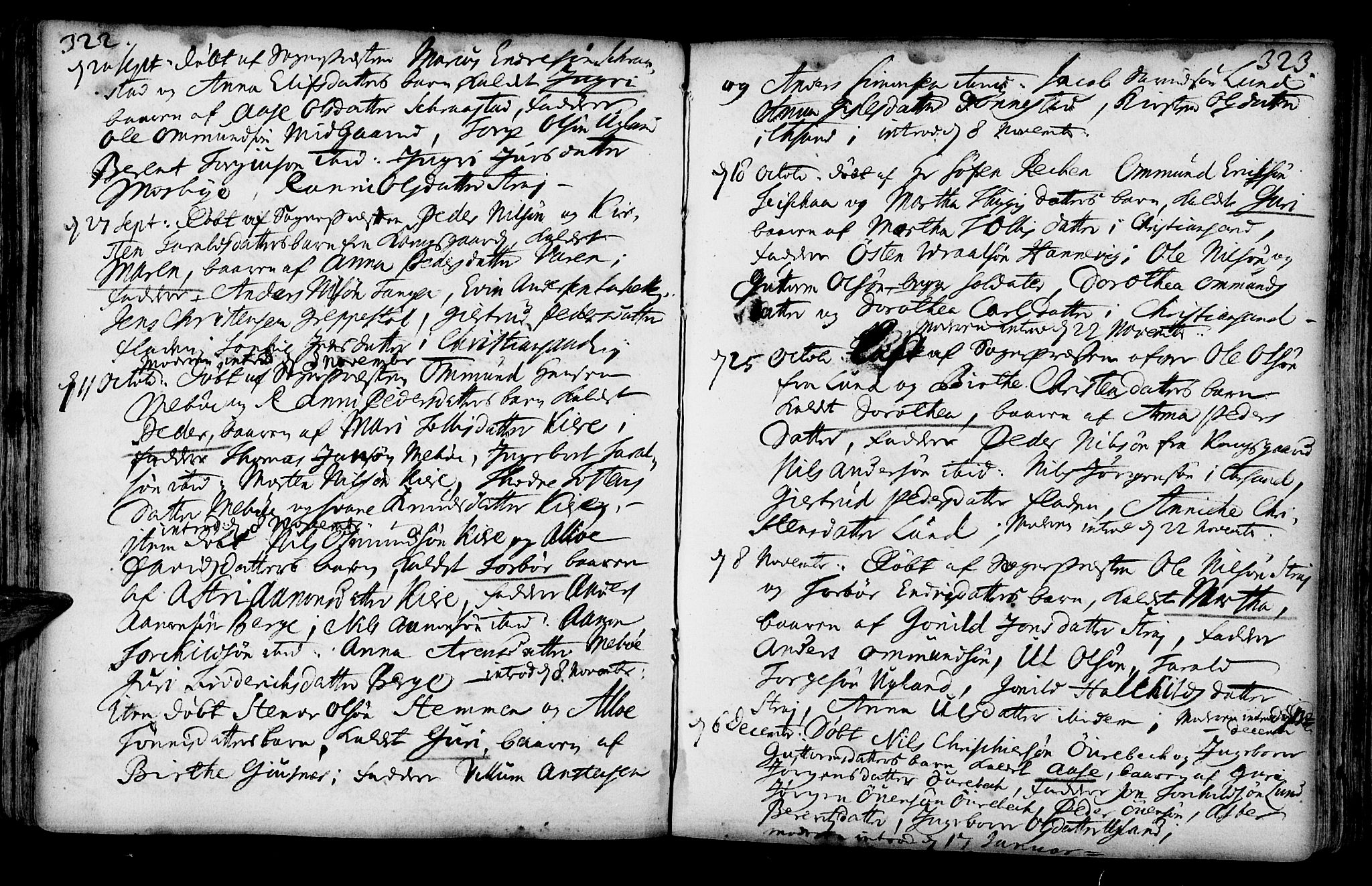 Oddernes sokneprestkontor, SAK/1111-0033/F/Fa/Faa/L0001: Parish register (official) no. A 1, 1692-1718, p. 322-323