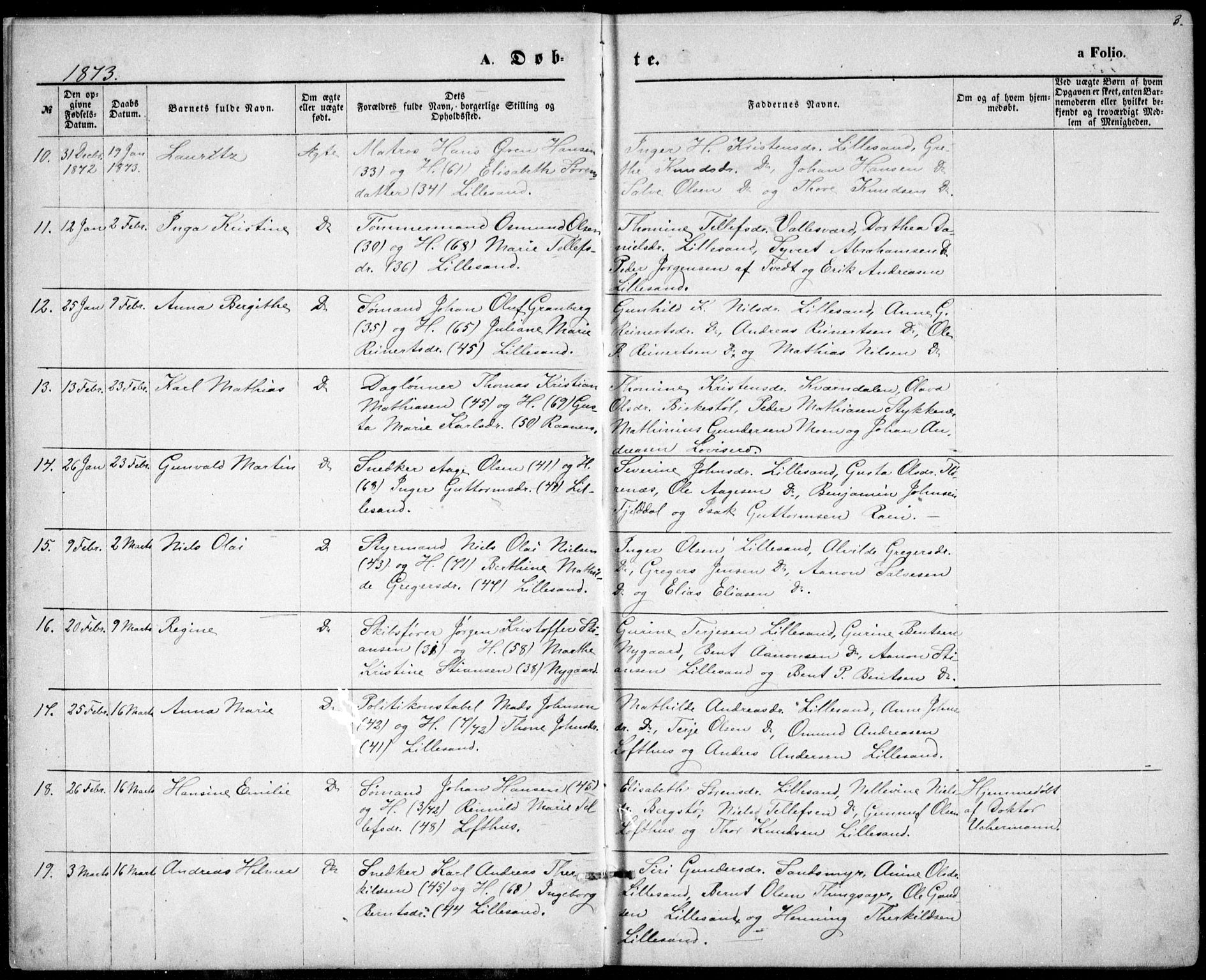 Vestre Moland sokneprestkontor, AV/SAK-1111-0046/F/Fb/Fbb/L0005: Parish register (copy) no. B 5, 1872-1883, p. 3