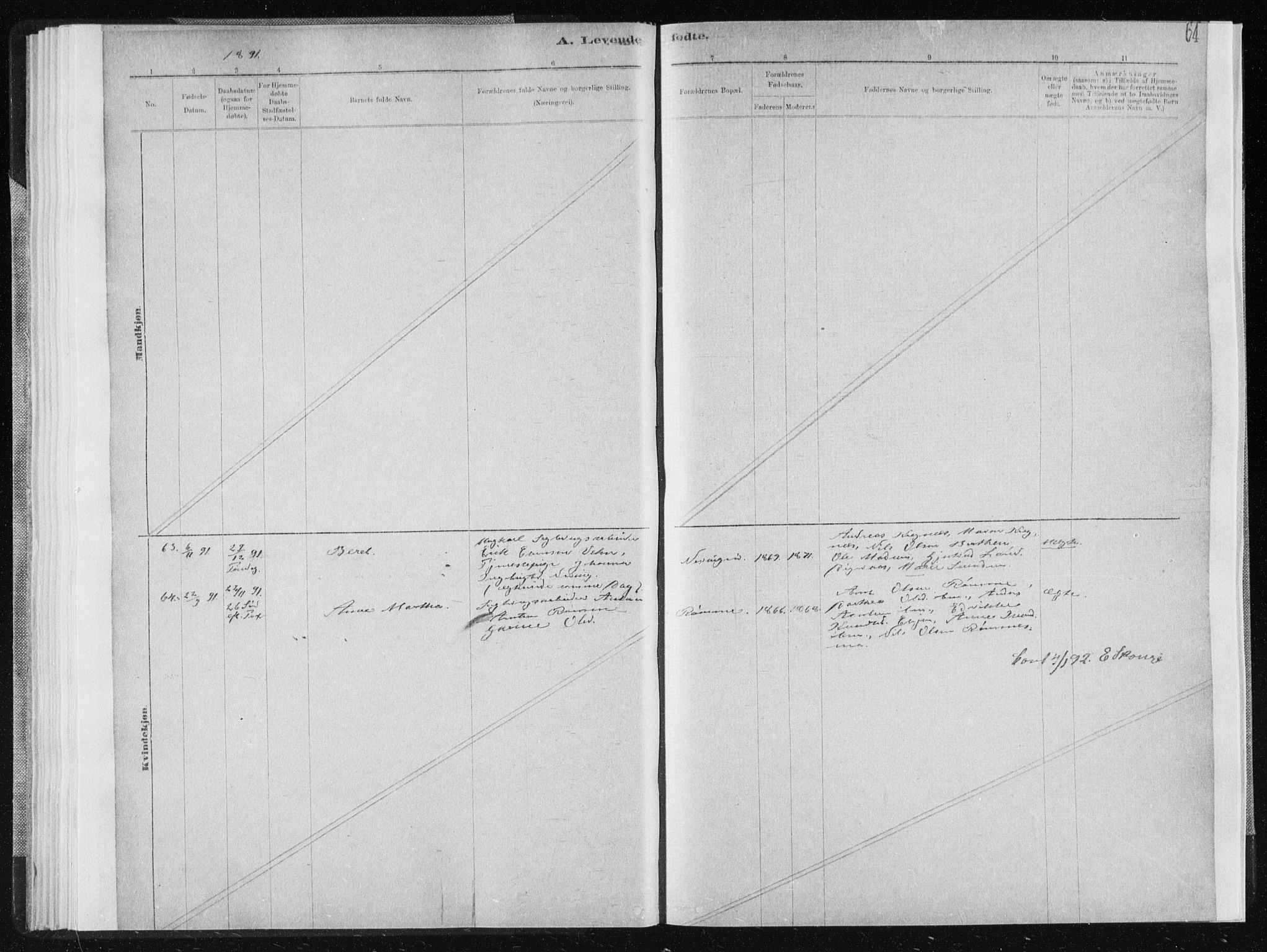 Ministerialprotokoller, klokkerbøker og fødselsregistre - Sør-Trøndelag, SAT/A-1456/668/L0818: Parish register (copy) no. 668C07, 1885-1898, p. 64