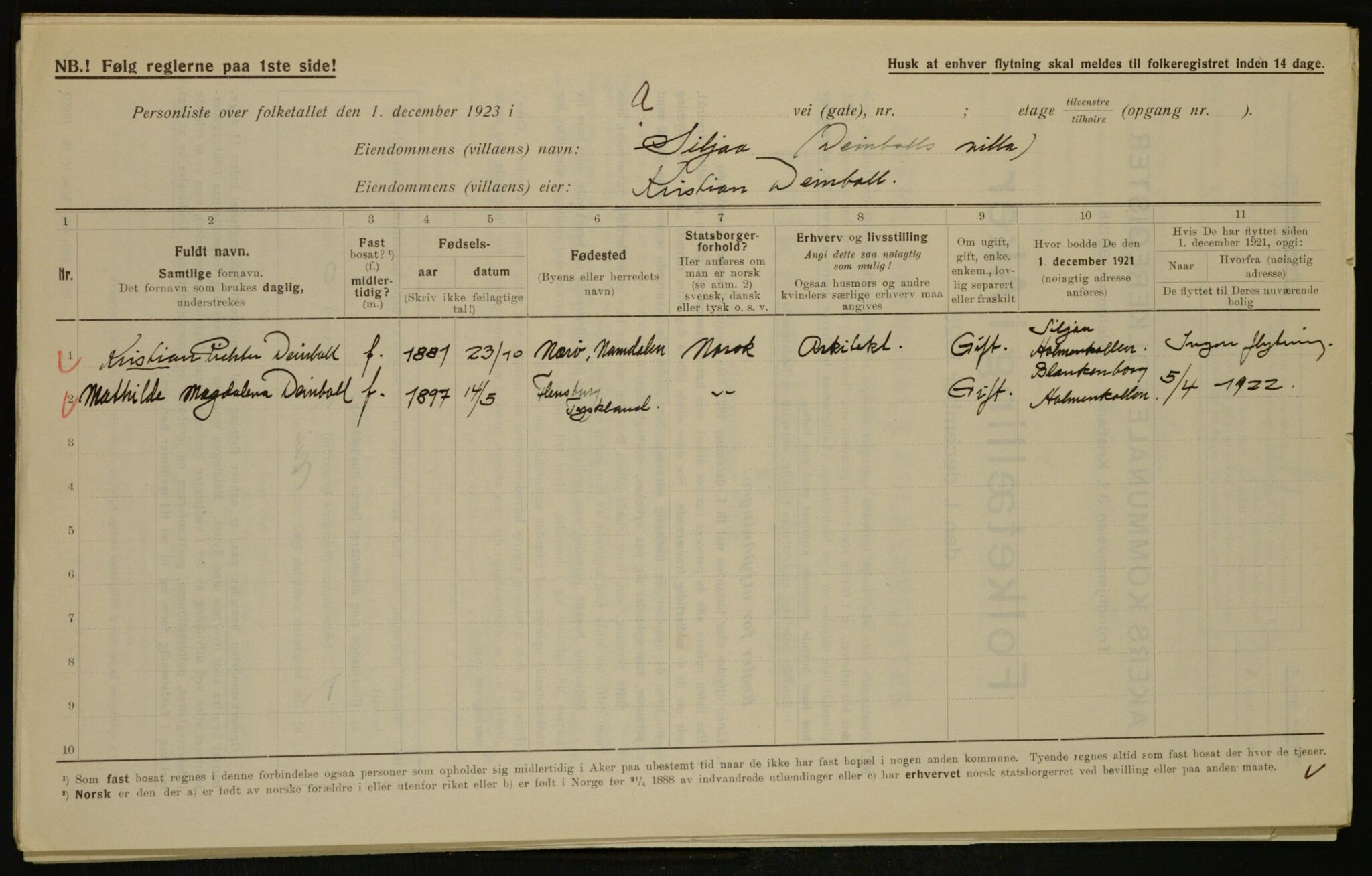 , Municipal Census 1923 for Aker, 1923, p. 14359