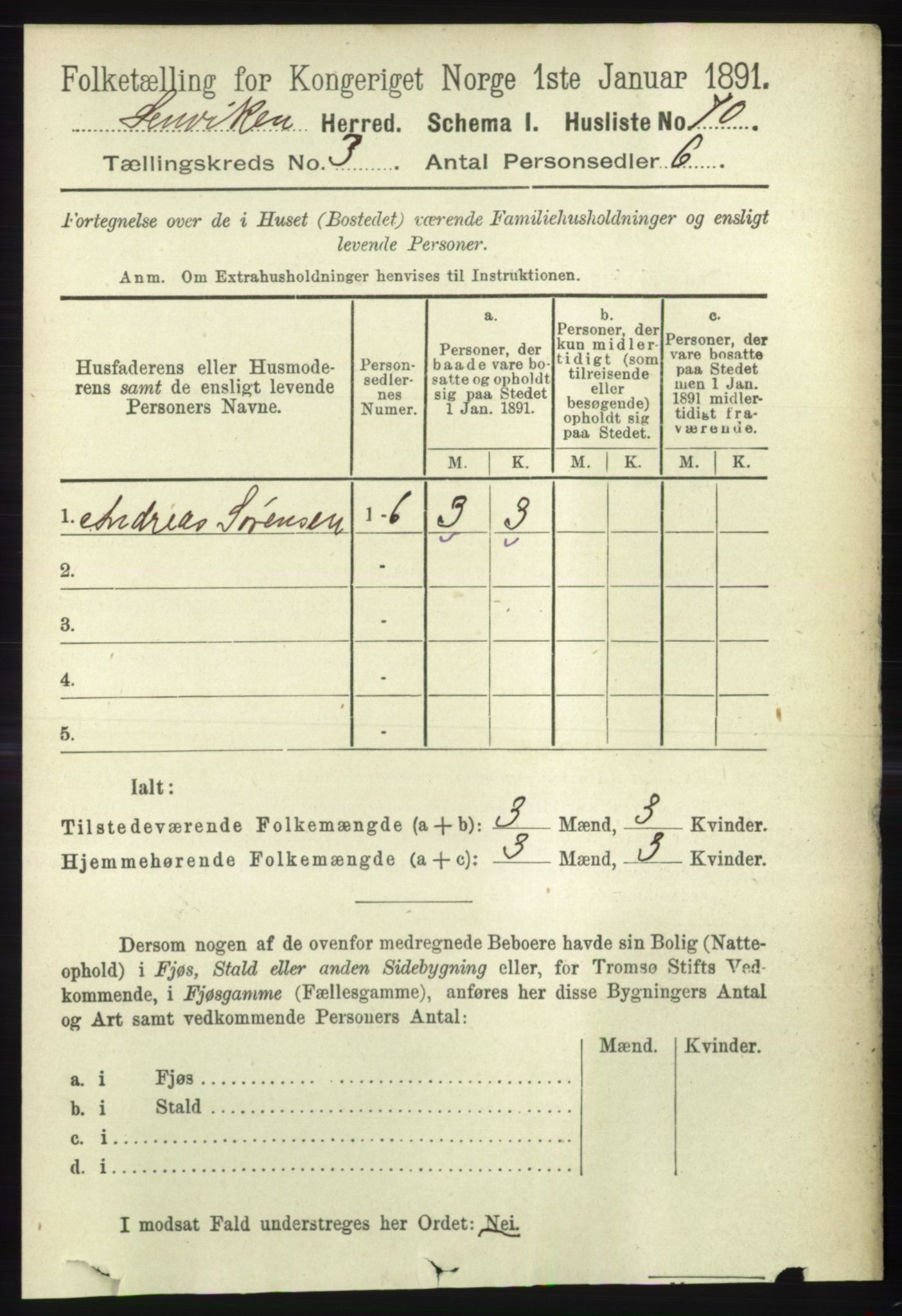 RA, 1891 census for 1931 Lenvik, 1891, p. 1350