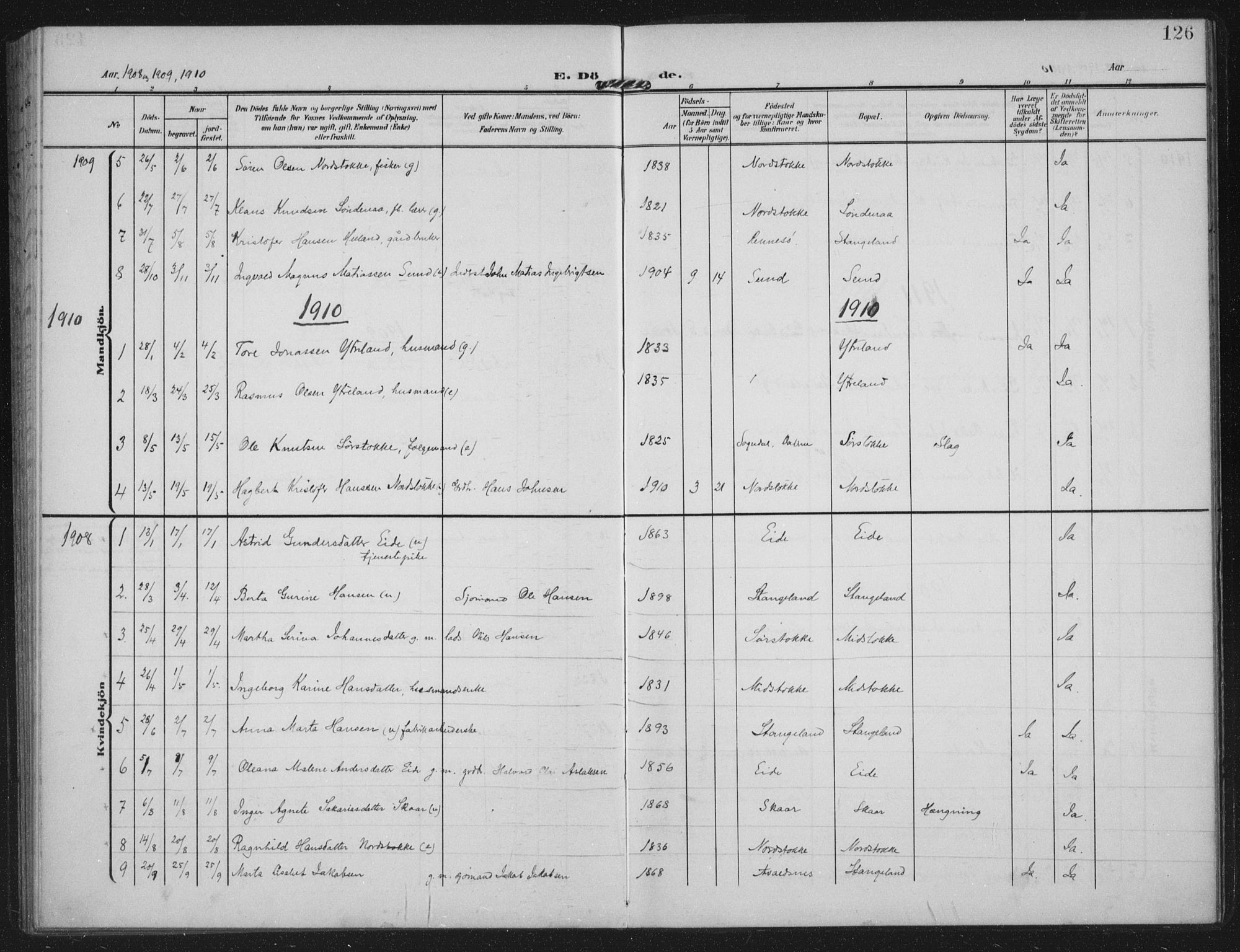 Kopervik sokneprestkontor, AV/SAST-A-101850/H/Ha/Haa/L0003: Parish register (official) no. A 3, 1906-1924, p. 126