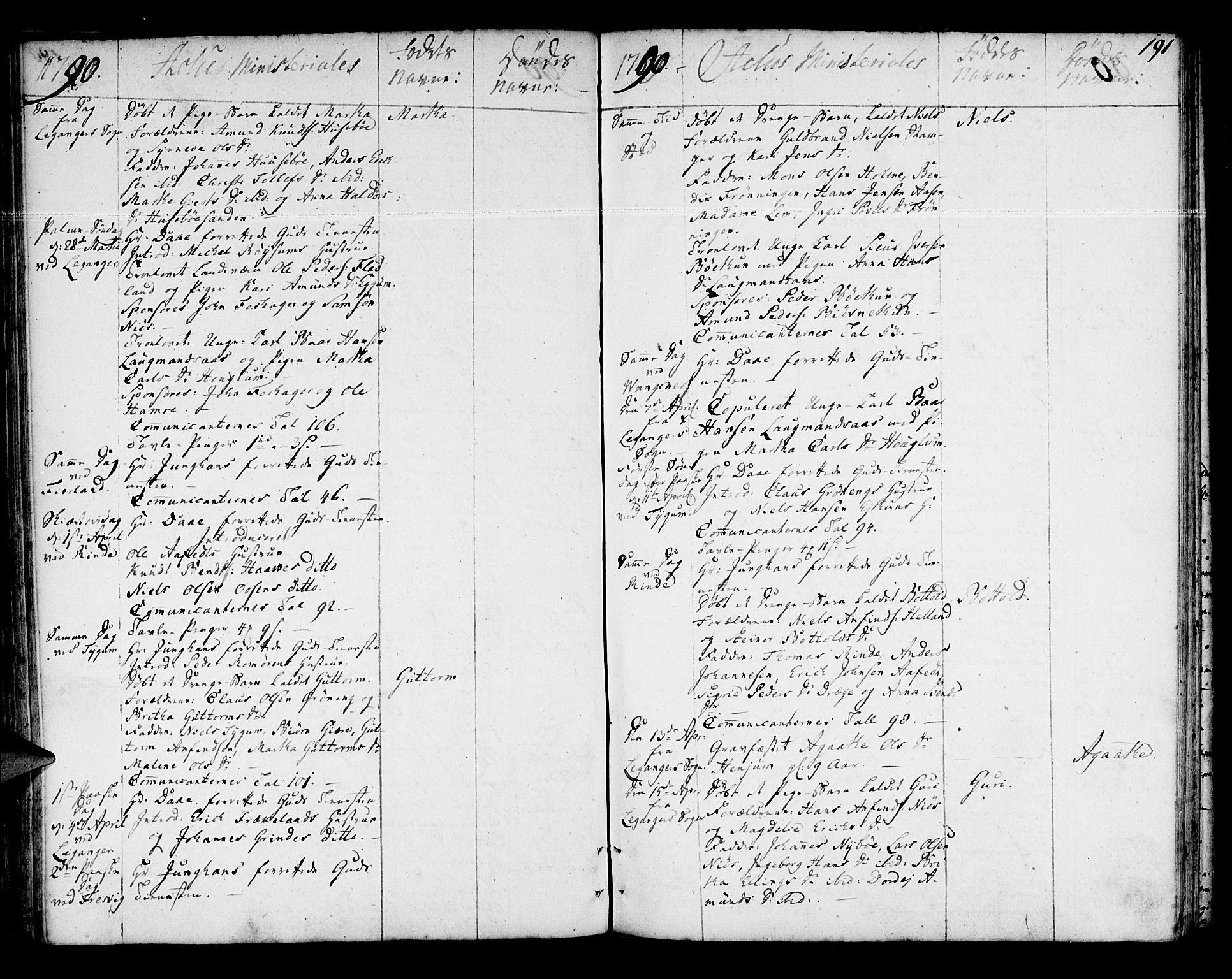 Leikanger sokneprestembete, AV/SAB-A-81001/H/Haa/Haaa/L0004: Parish register (official) no. A 4, 1770-1791, p. 191