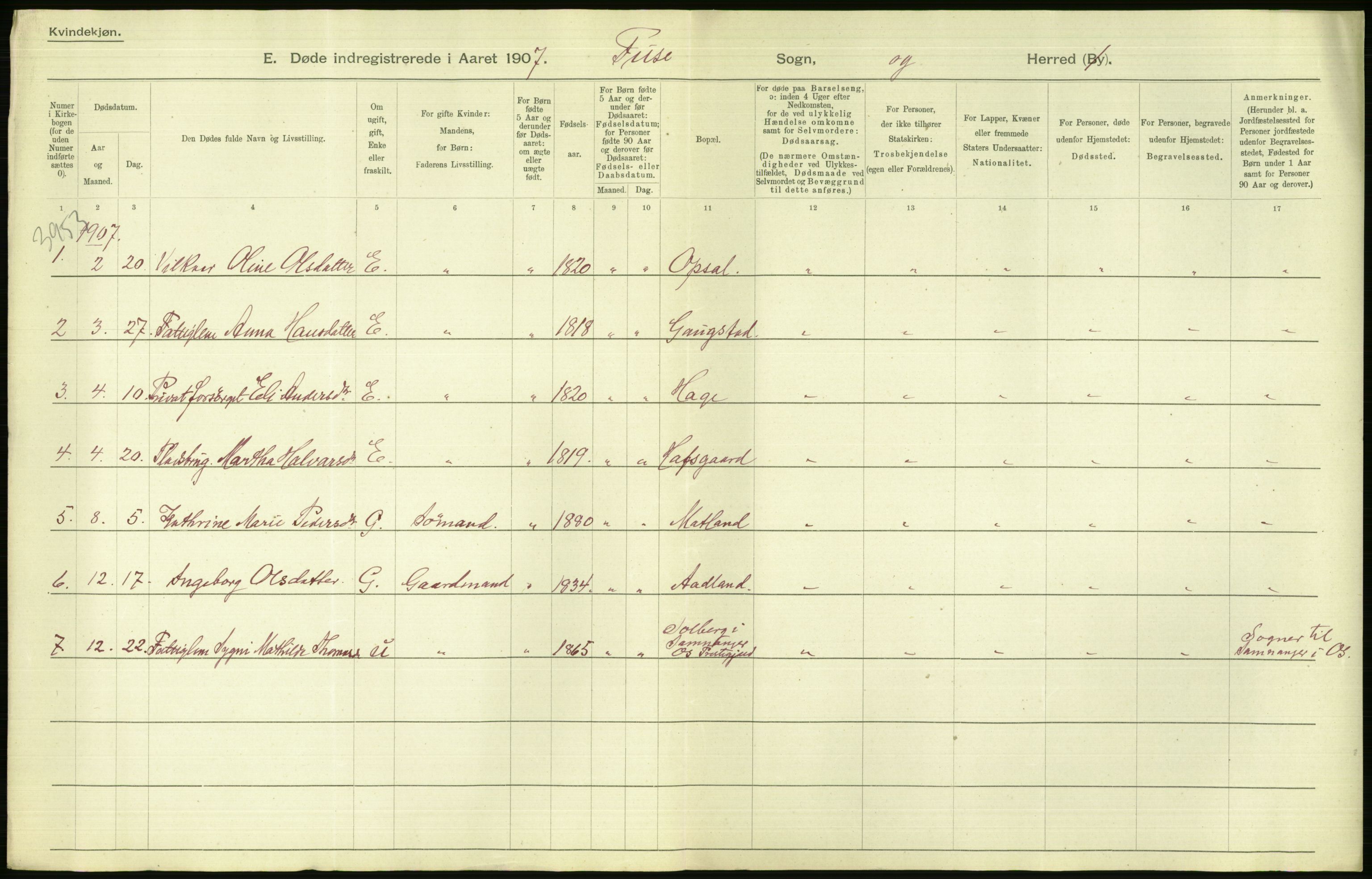 Statistisk sentralbyrå, Sosiodemografiske emner, Befolkning, RA/S-2228/D/Df/Dfa/Dfae/L0028: S. Bergenhus amt: Gifte, dødfødte. Bygder., 1907, p. 4