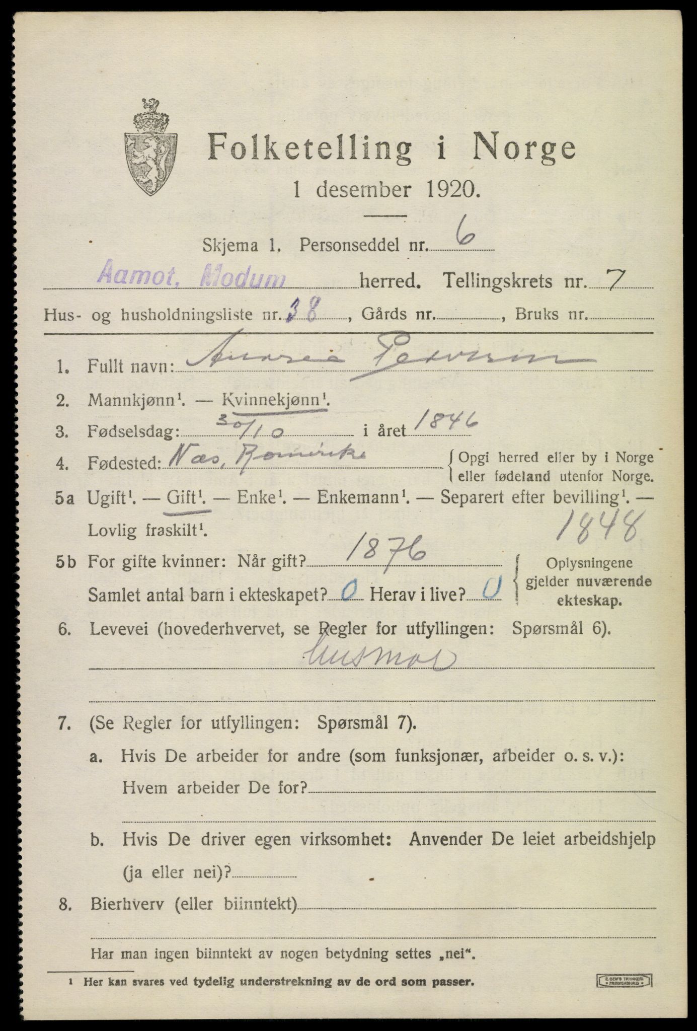 SAKO, 1920 census for Modum, 1920, p. 10173