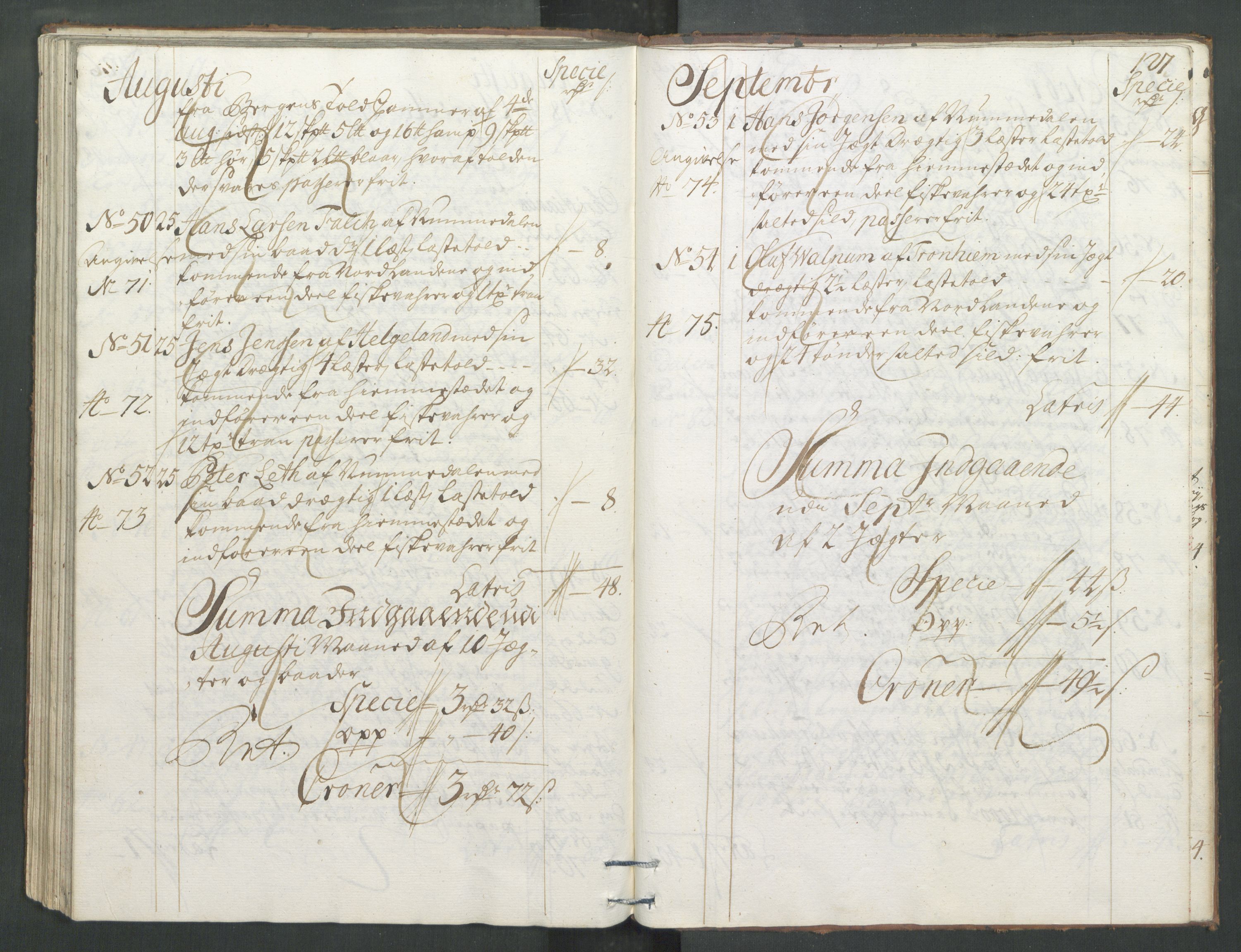 Generaltollkammeret, tollregnskaper, RA/EA-5490/R33/L0013/0001: Tollregnskaper Trondheim A / Inngående tollbok, 1731, p. 126b-127a