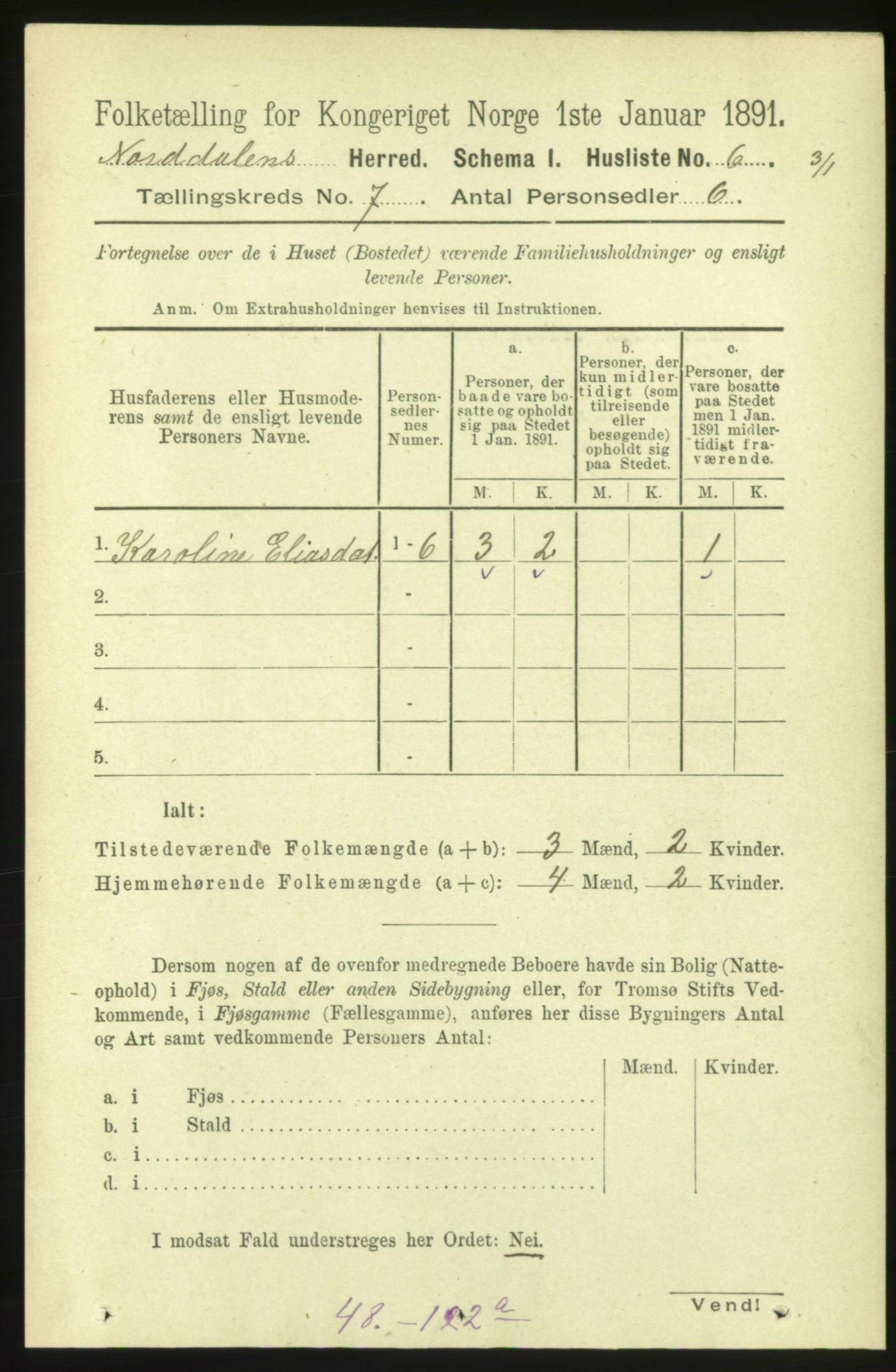 RA, 1891 census for 1524 Norddal, 1891, p. 1280