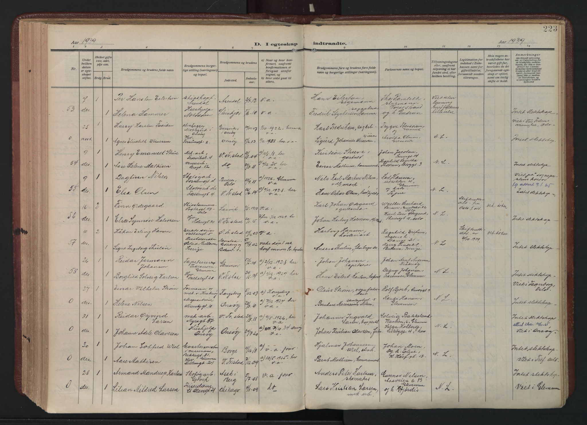 Fredrikstad domkirkes prestekontor Kirkebøker, AV/SAO-A-10906/F/Fa/L0009: Parish register (official) no. 9, 1908-1946, p. 223