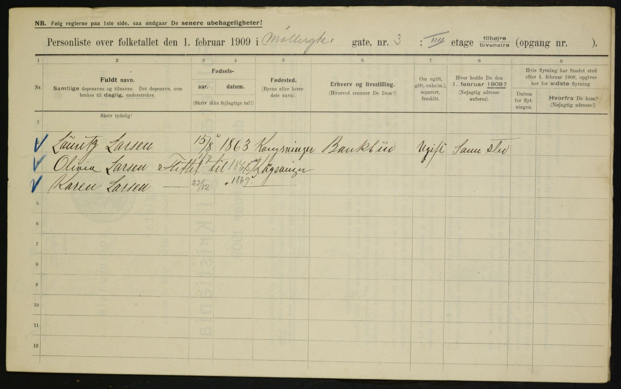 OBA, Municipal Census 1909 for Kristiania, 1909, p. 61935