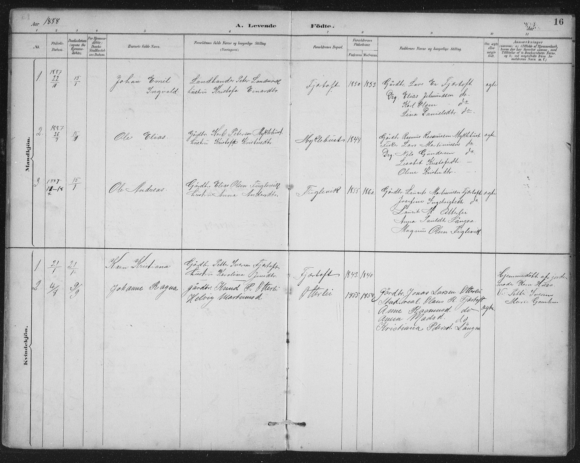 Ministerialprotokoller, klokkerbøker og fødselsregistre - Møre og Romsdal, SAT/A-1454/538/L0522: Parish register (official) no. 538A01, 1884-1913, p. 16