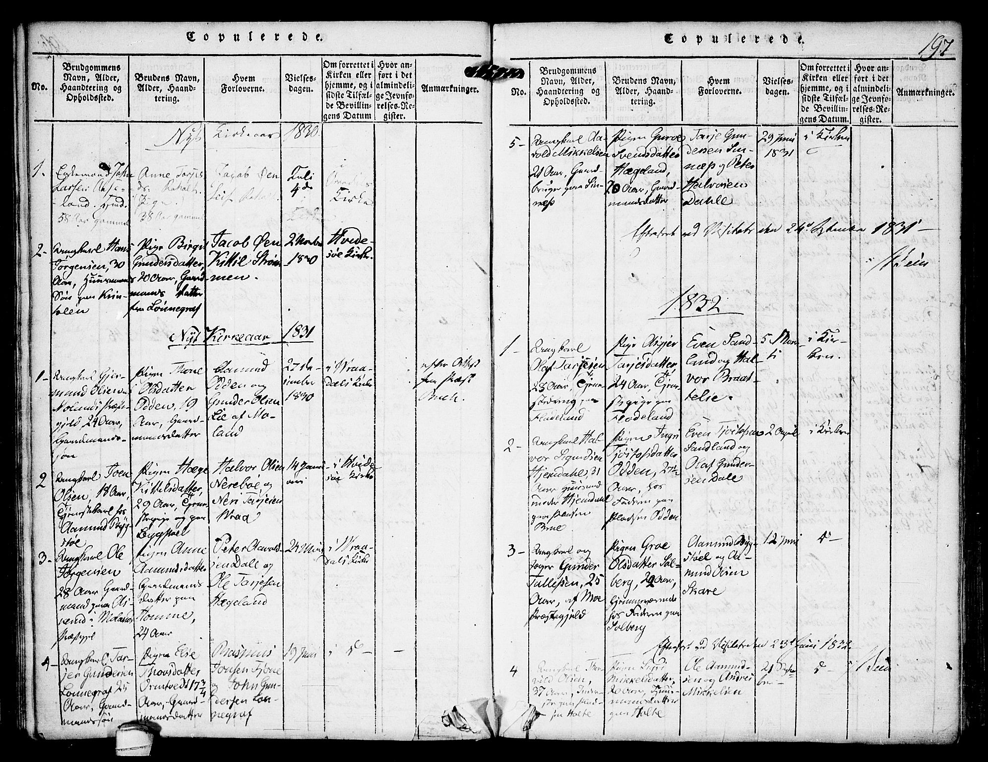 Kviteseid kirkebøker, SAKO/A-276/F/Fc/L0001: Parish register (official) no. III 1, 1815-1836, p. 197