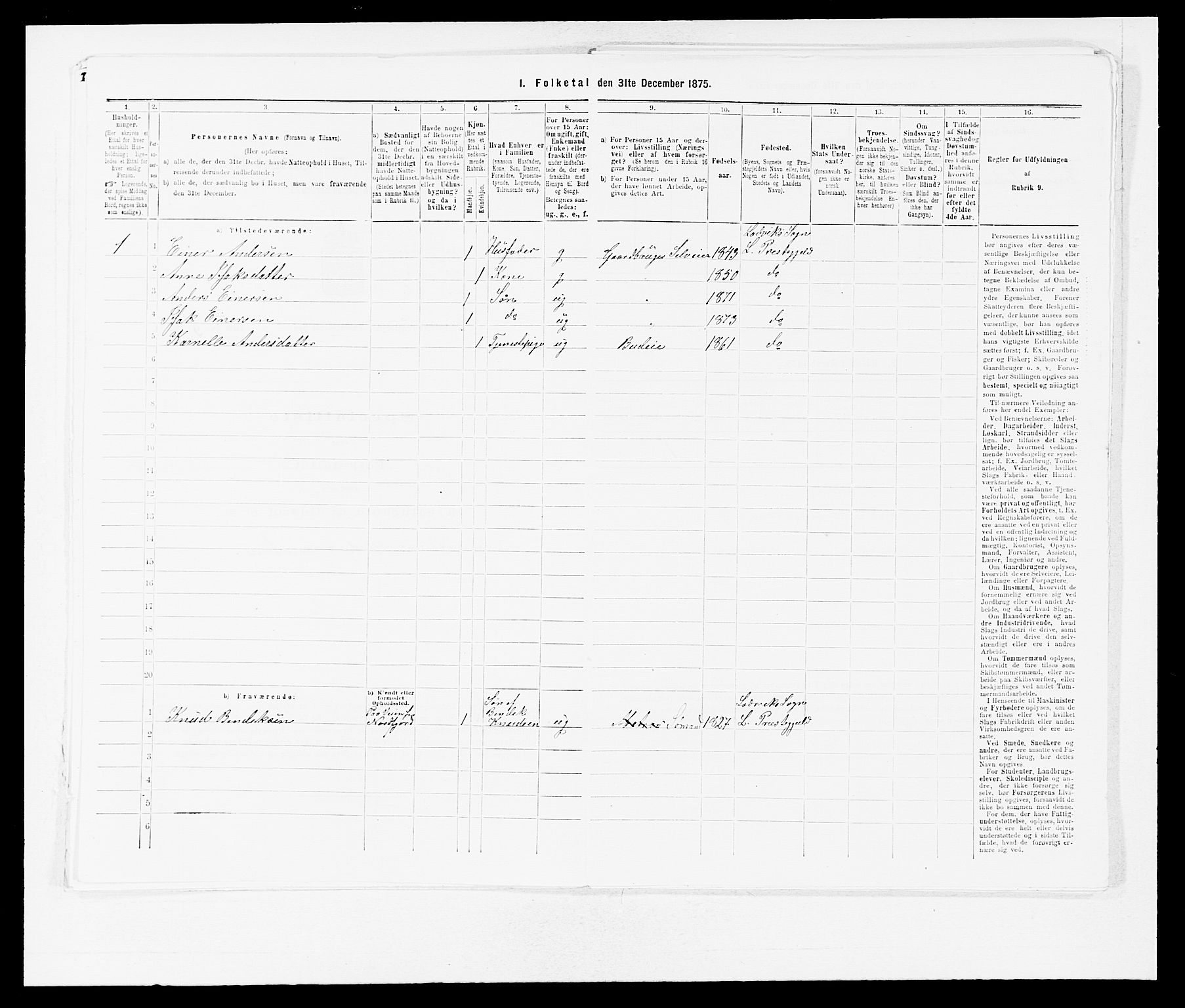 SAB, 1875 census for 1415P Lavik, 1875, p. 227