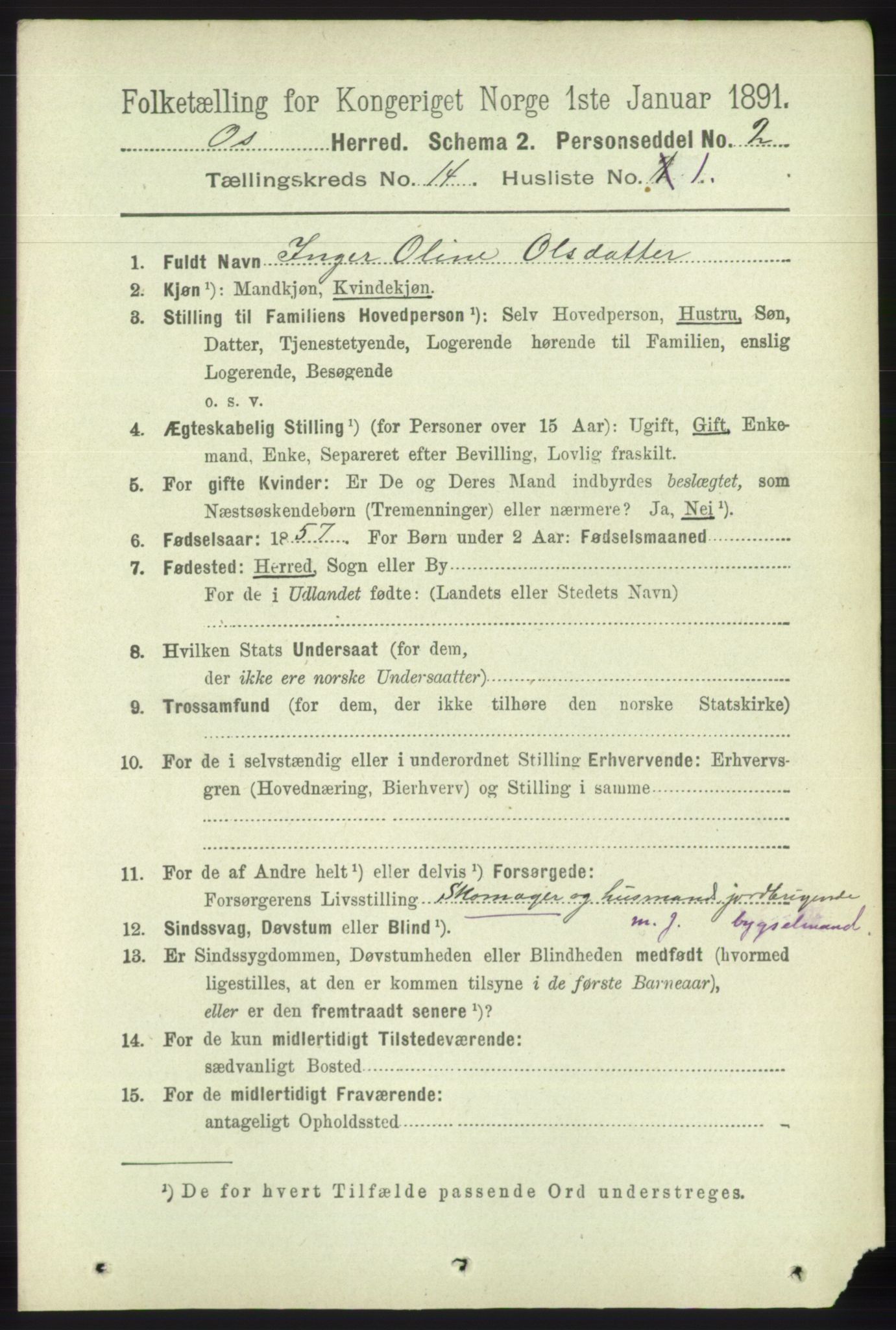 RA, 1891 census for 1243 Os, 1891, p. 3089