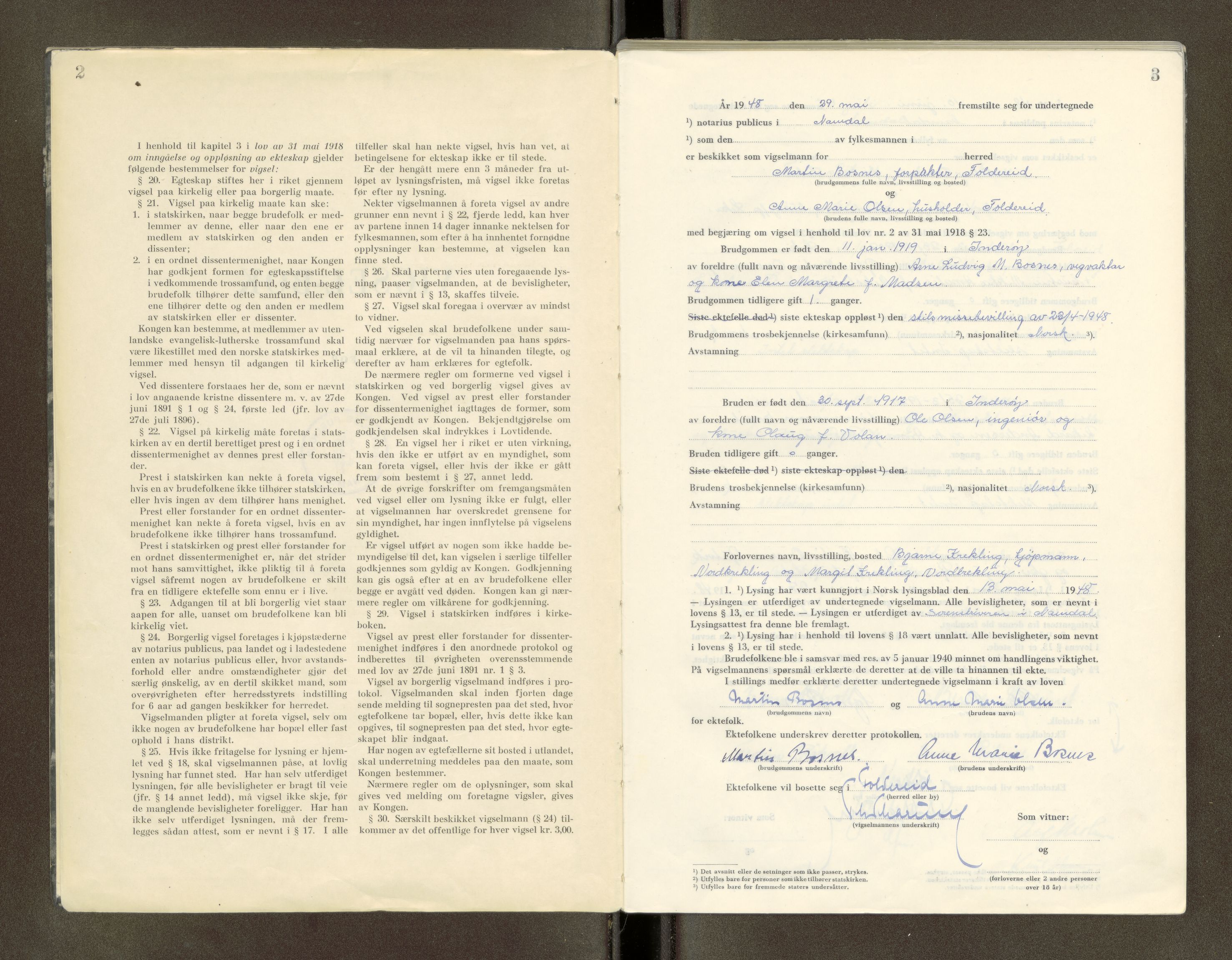 Namdal sorenskriveri, SAT/A-4133/1/6/6D/L0002: Vigselbøker, 1940-1969, p. 2-3
