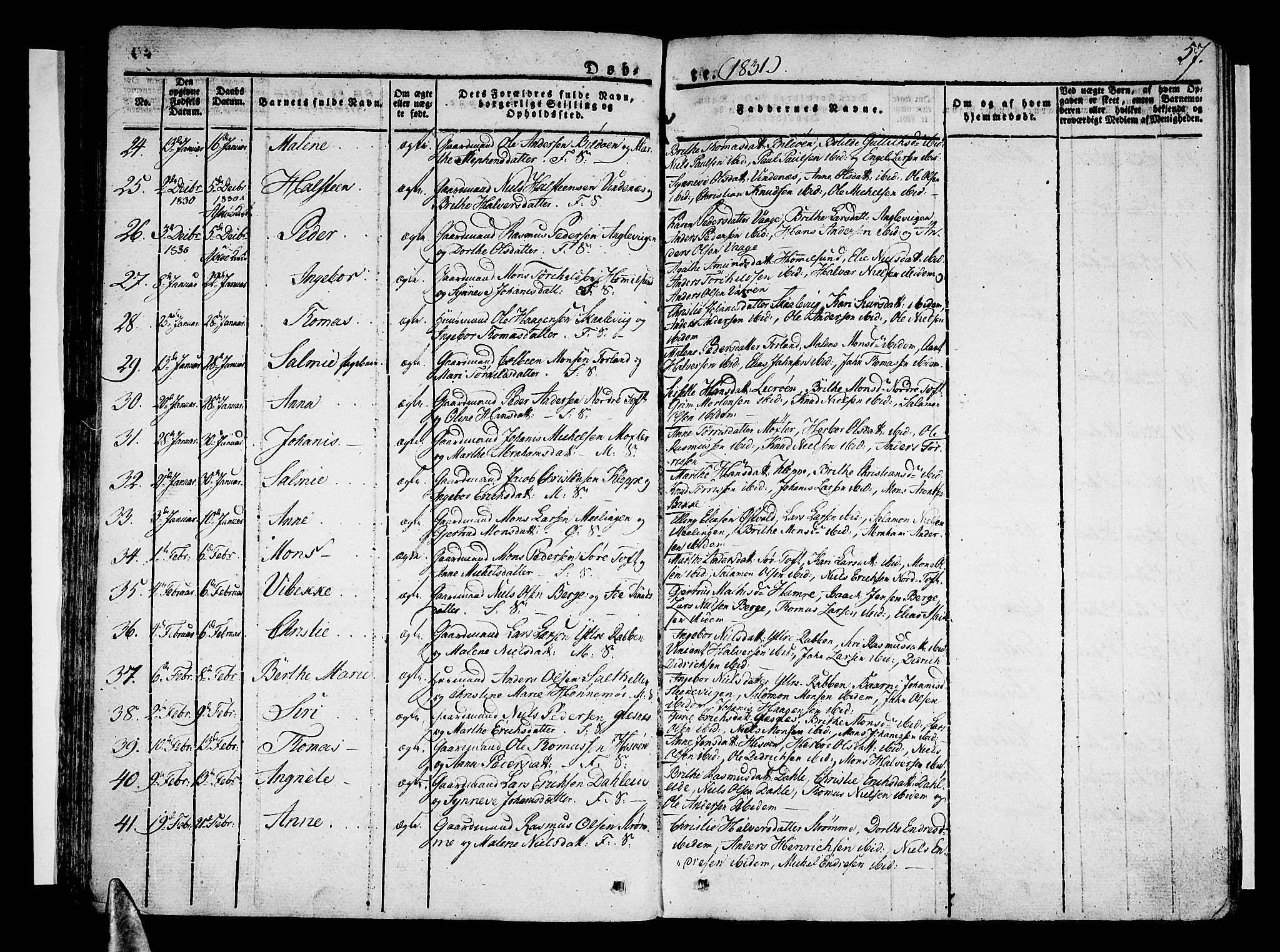 Sund sokneprestembete, AV/SAB-A-99930: Parish register (official) no. A 12, 1825-1835, p. 57