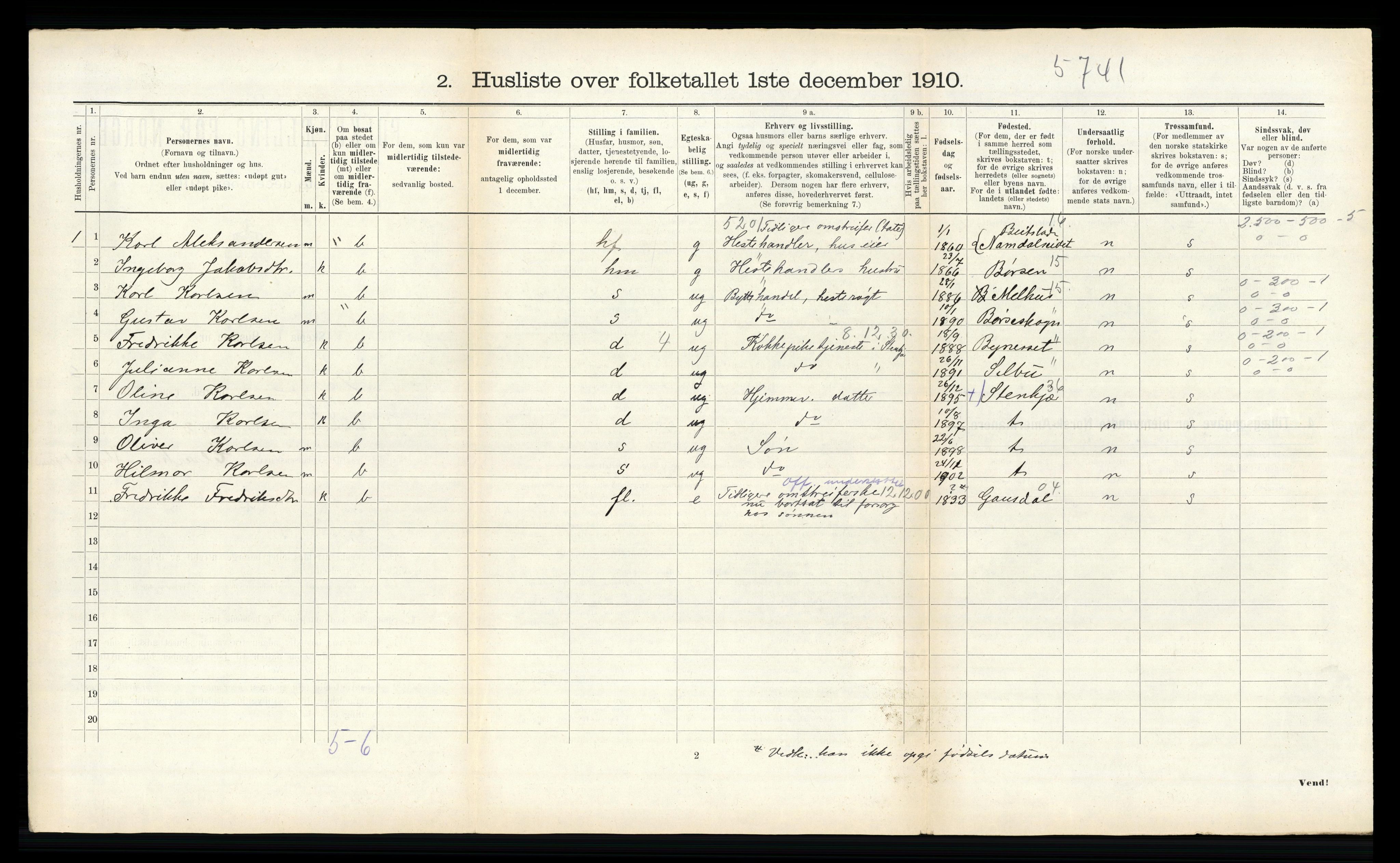 RA, 1910 census for Egge, 1910, p. 188