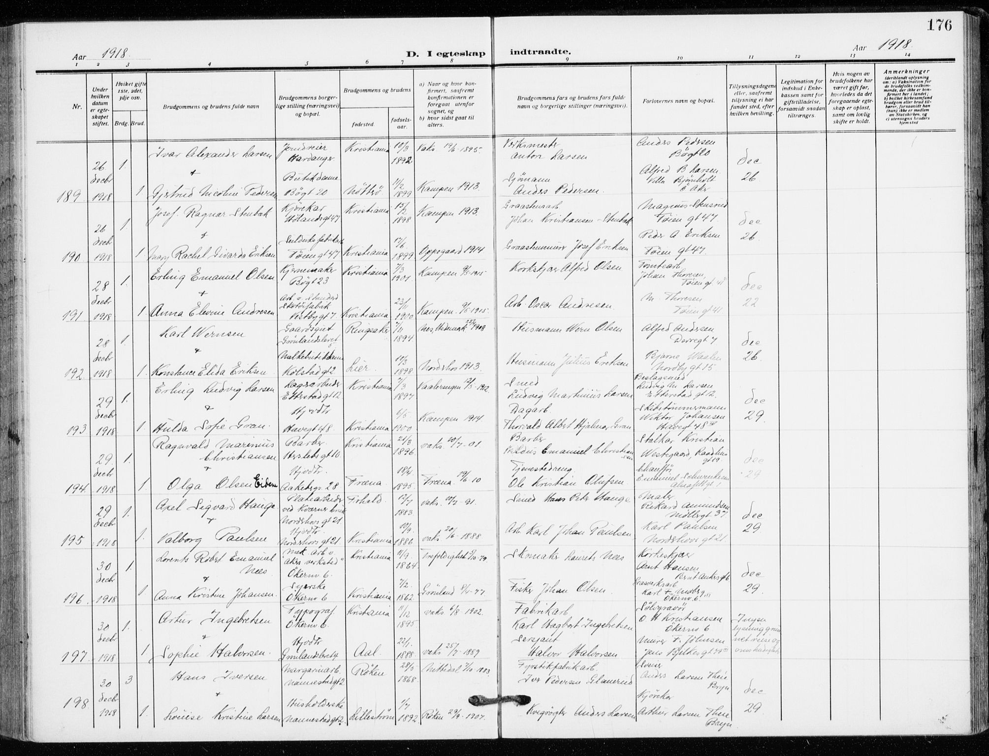 Kampen prestekontor Kirkebøker, SAO/A-10853/F/Fa/L0013: Parish register (official) no. I 13, 1917-1922, p. 176