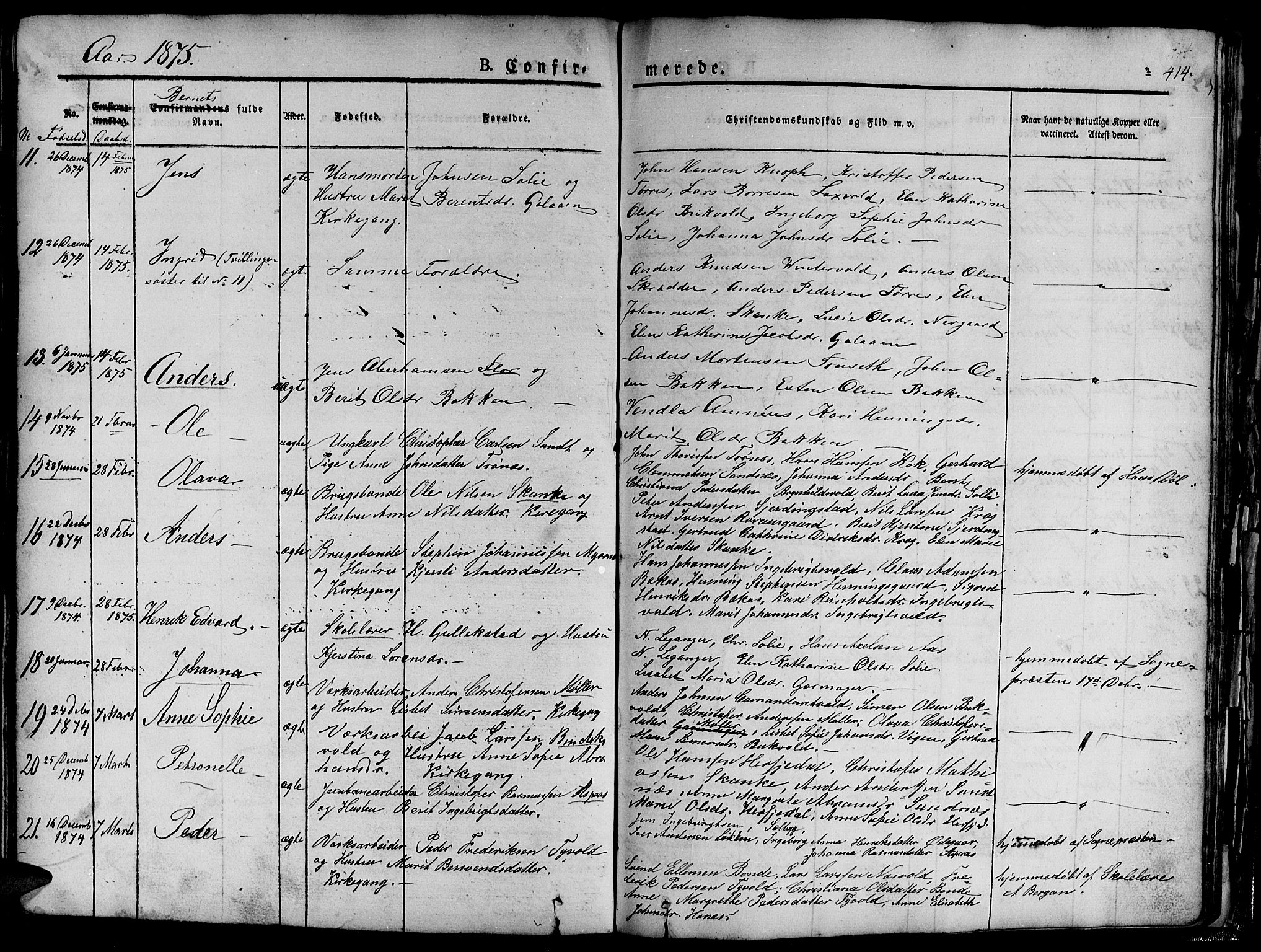 Ministerialprotokoller, klokkerbøker og fødselsregistre - Sør-Trøndelag, SAT/A-1456/681/L0938: Parish register (copy) no. 681C02, 1829-1879, p. 414