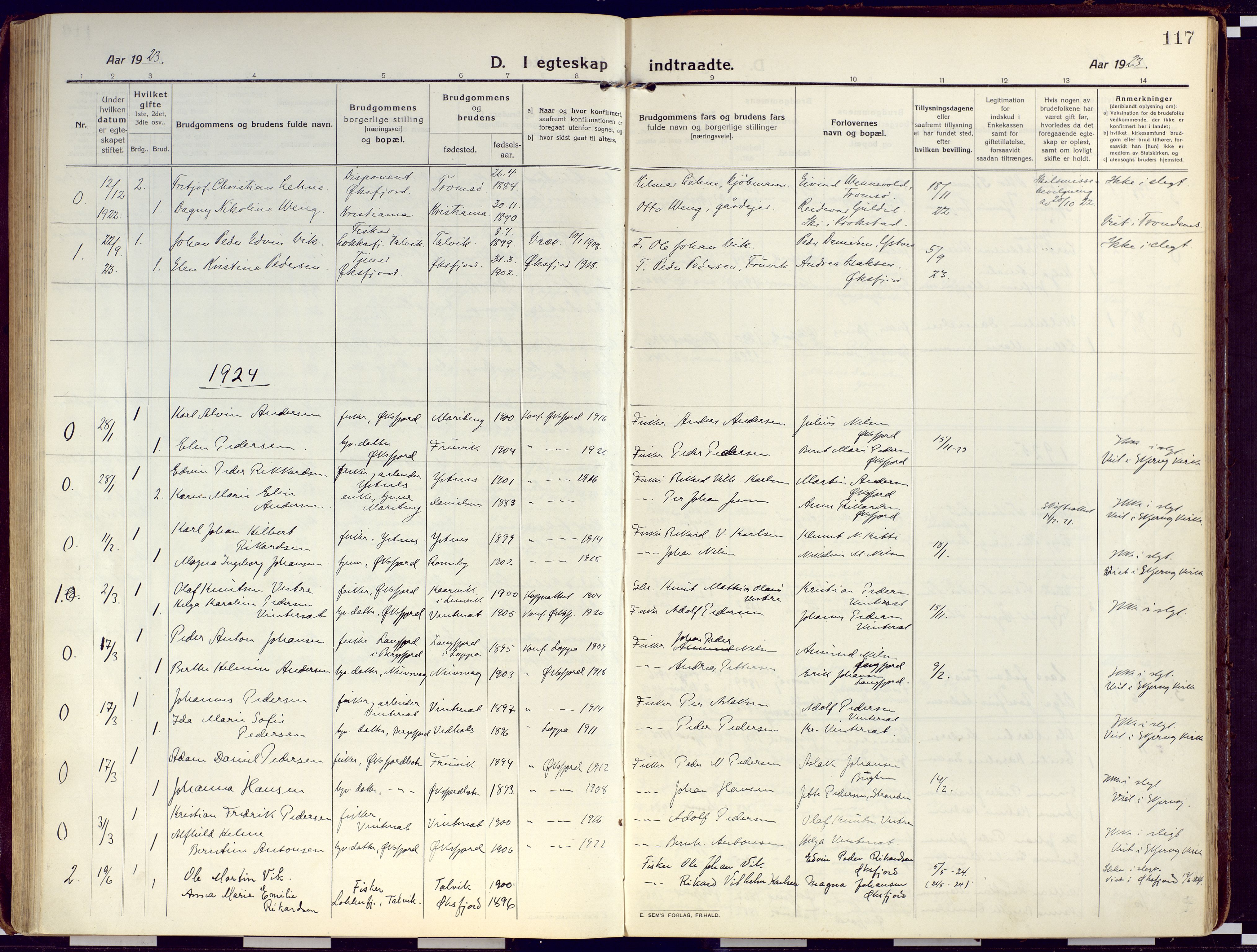Loppa sokneprestkontor, SATØ/S-1339/H/Ha/L0012kirke: Parish register (official) no. 12, 1917-1932, p. 117