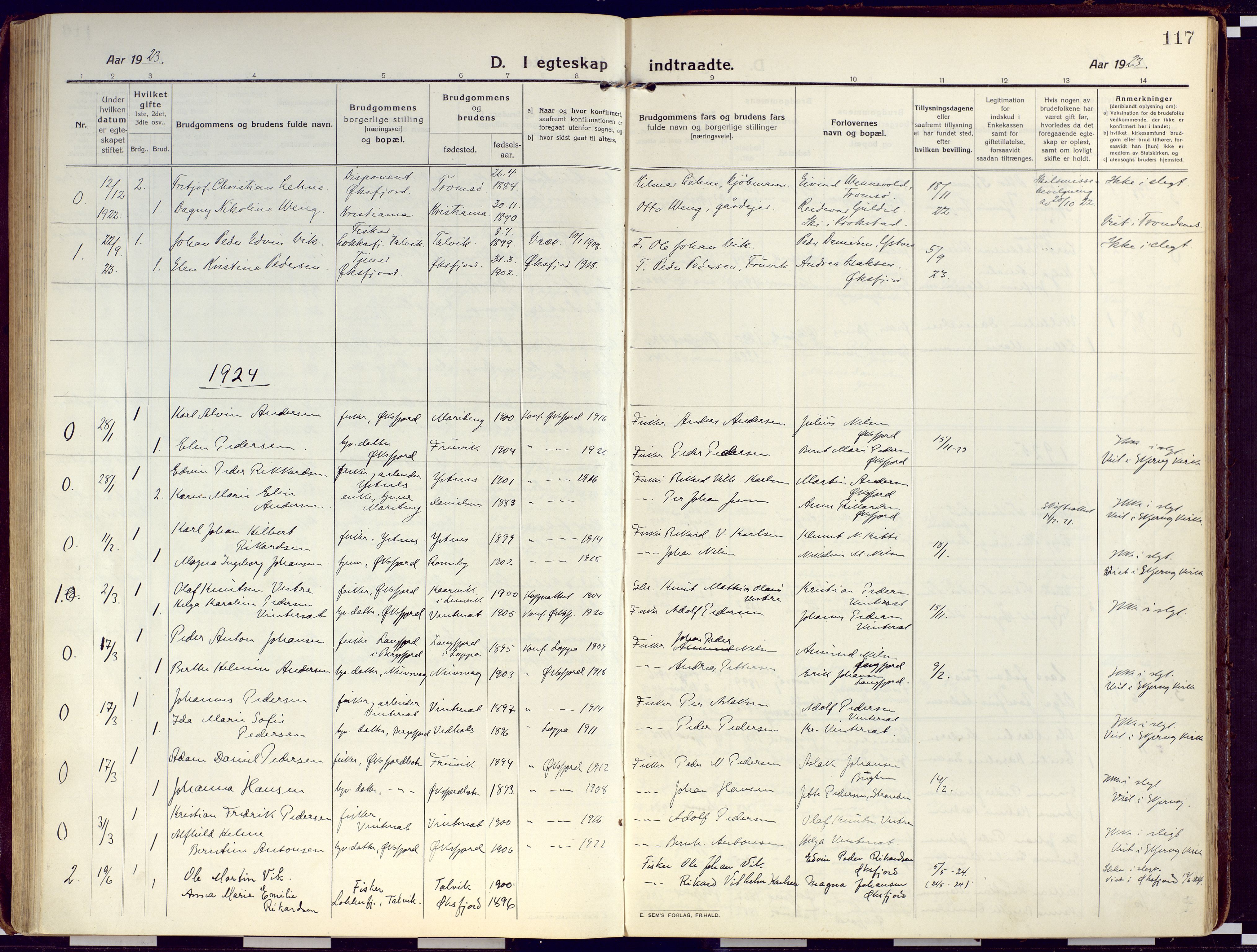 Loppa sokneprestkontor, AV/SATØ-S-1339/H/Ha/L0012kirke: Parish register (official) no. 12, 1917-1932, p. 117