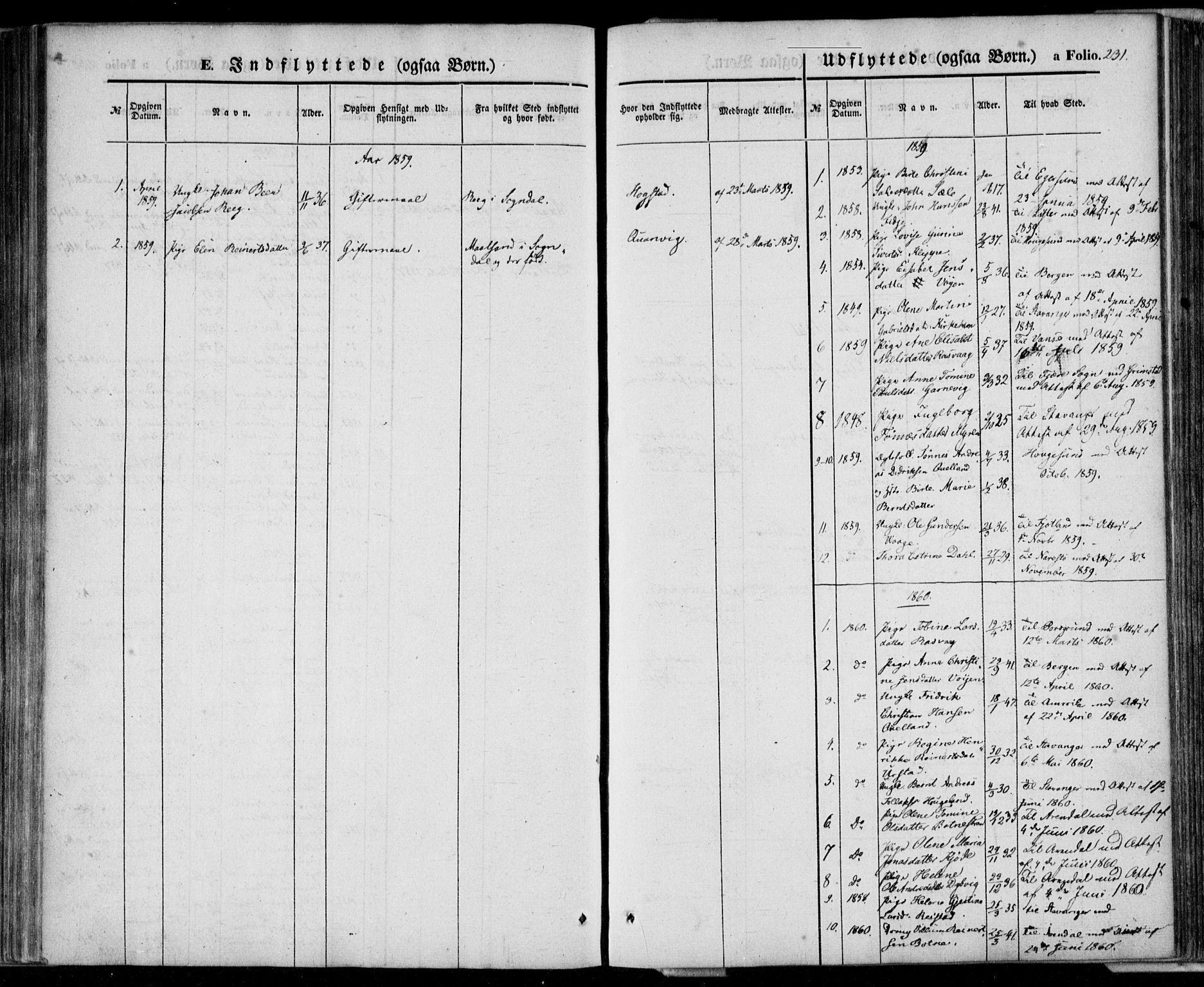 Flekkefjord sokneprestkontor, AV/SAK-1111-0012/F/Fa/Fab/L0004: Parish register (official) no. A 4, 1850-1875, p. 231