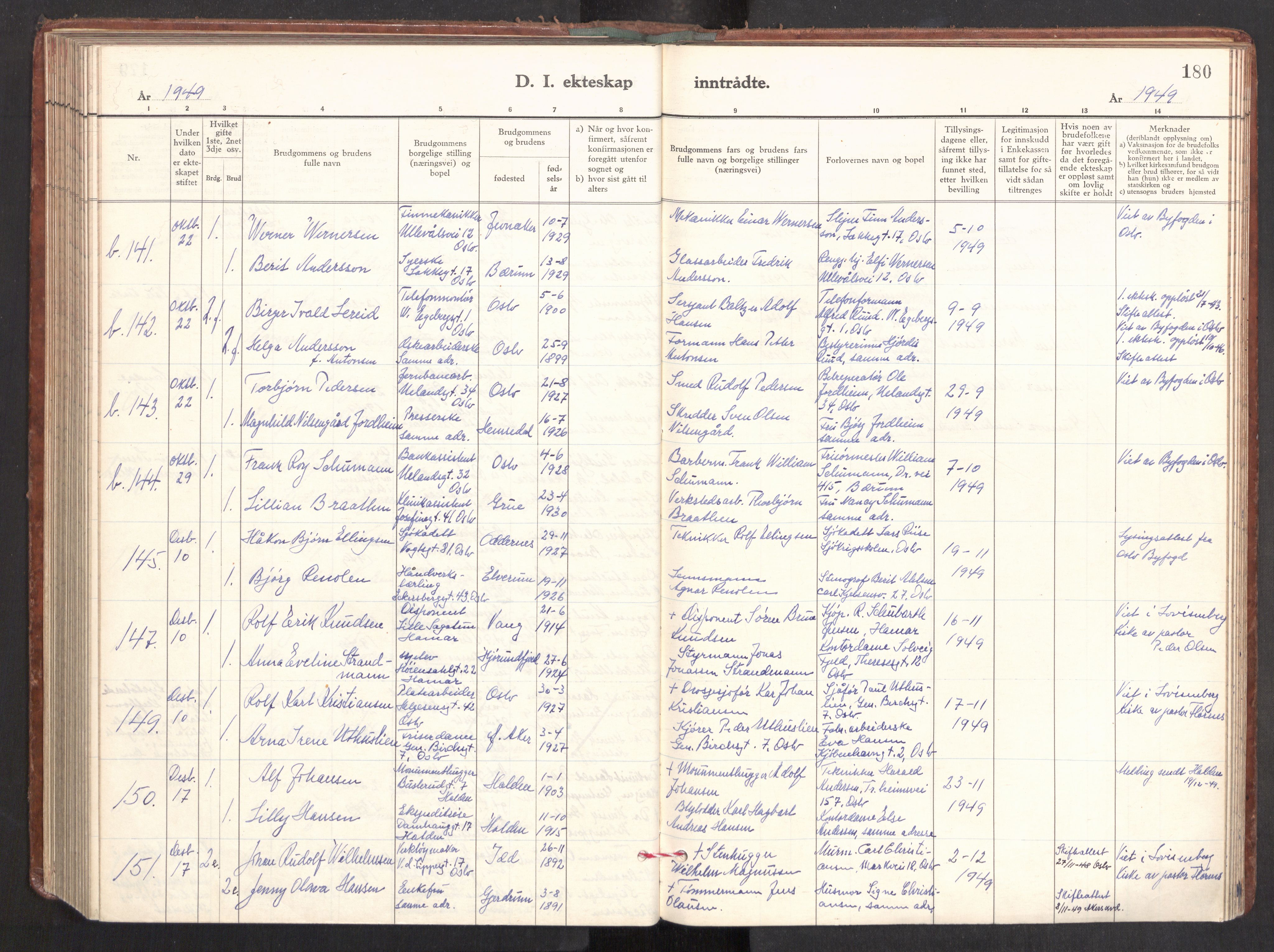 Gamle Aker prestekontor Kirkebøker, AV/SAO-A-10617a/F/L0022: Parish register (official) no. 22, 1941-1952, p. 180