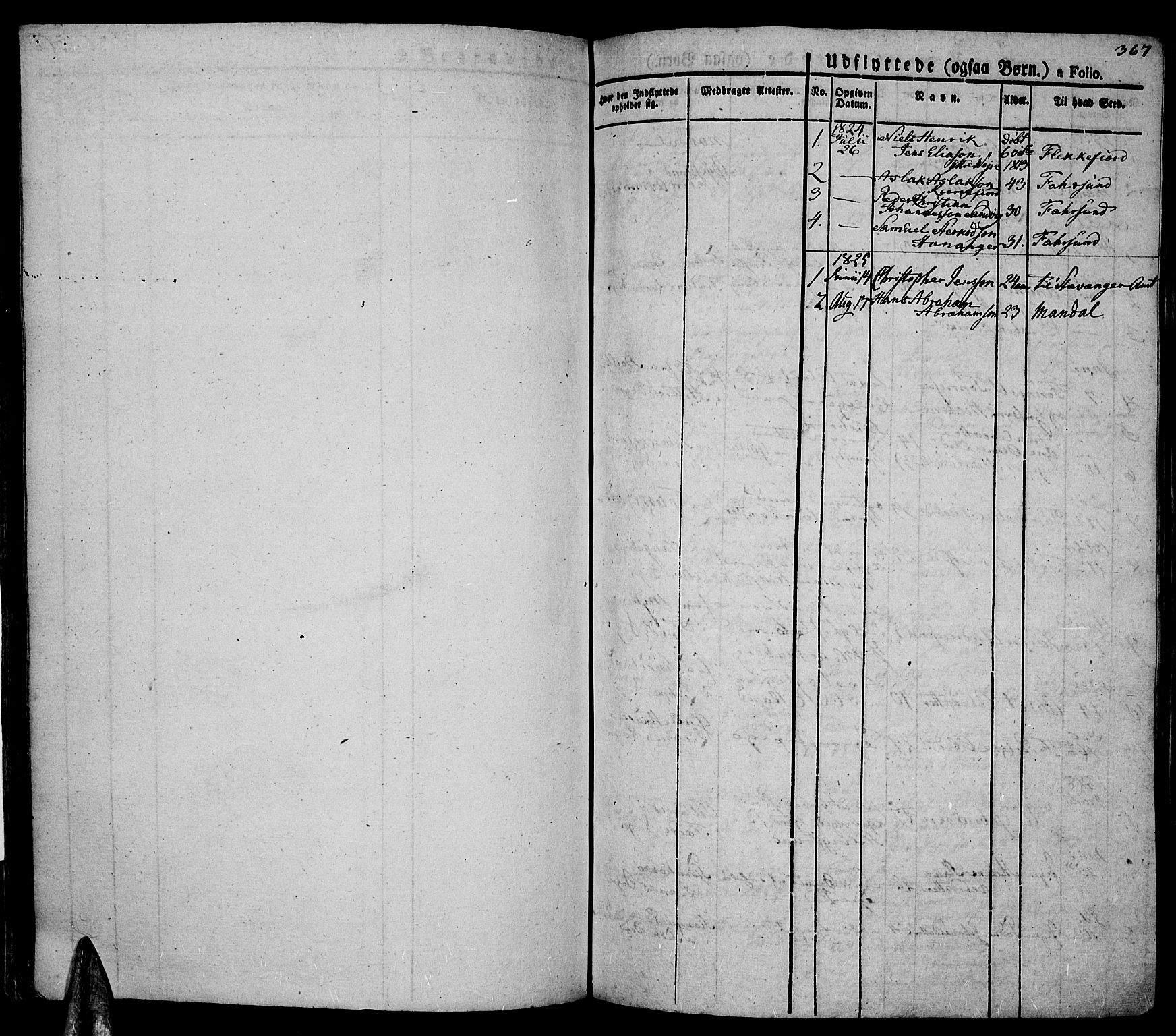 Lista sokneprestkontor, SAK/1111-0027/F/Fa/L0008: Parish register (official) no. A 8, 1823-1835, p. 367