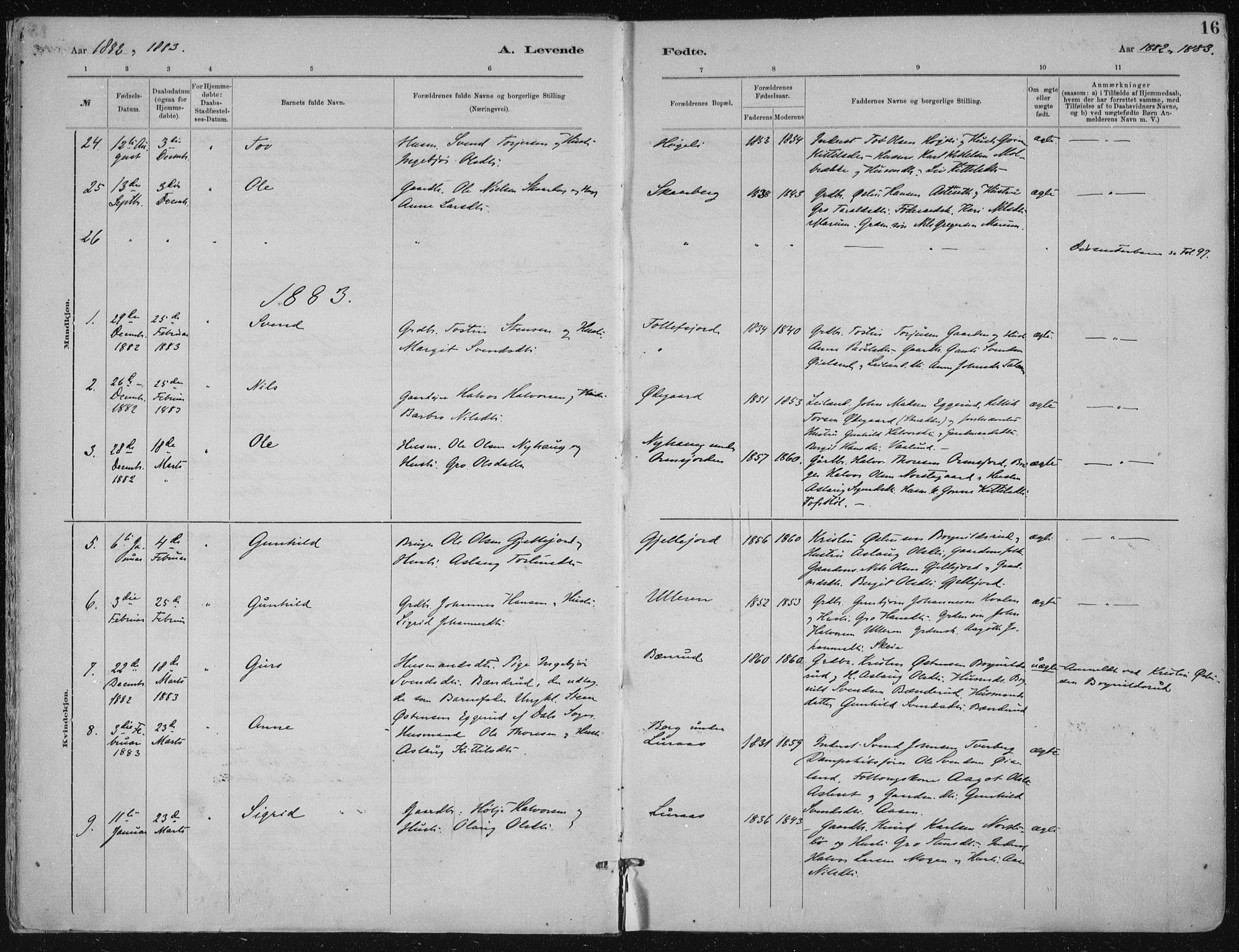 Tinn kirkebøker, AV/SAKO-A-308/F/Fa/L0007: Parish register (official) no. I 7, 1878-1922, p. 16