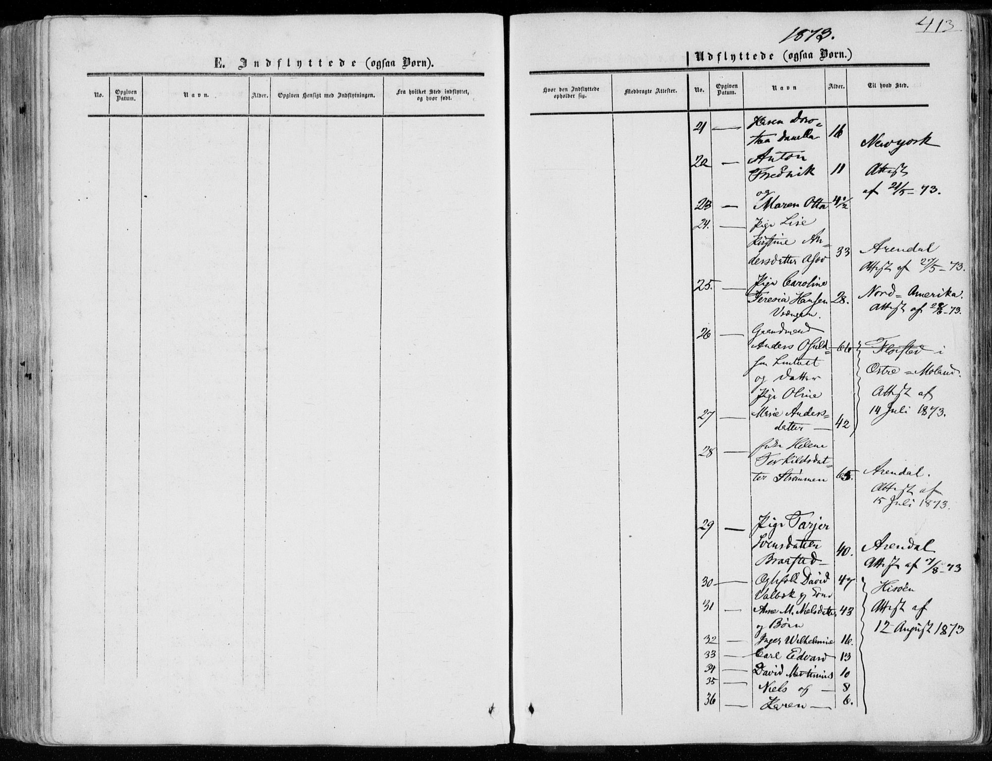 Øyestad sokneprestkontor, AV/SAK-1111-0049/F/Fa/L0015: Parish register (official) no. A 15, 1857-1873, p. 413