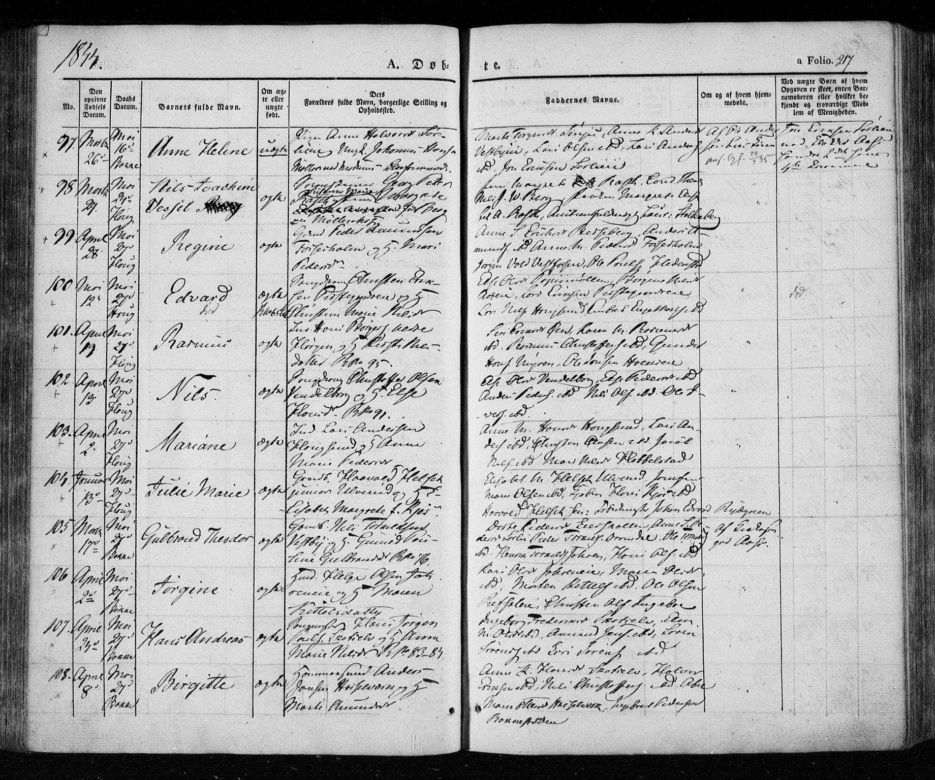 Eiker kirkebøker, AV/SAKO-A-4/F/Fa/L0013a: Parish register (official) no. I 13A, 1832-1845, p. 217