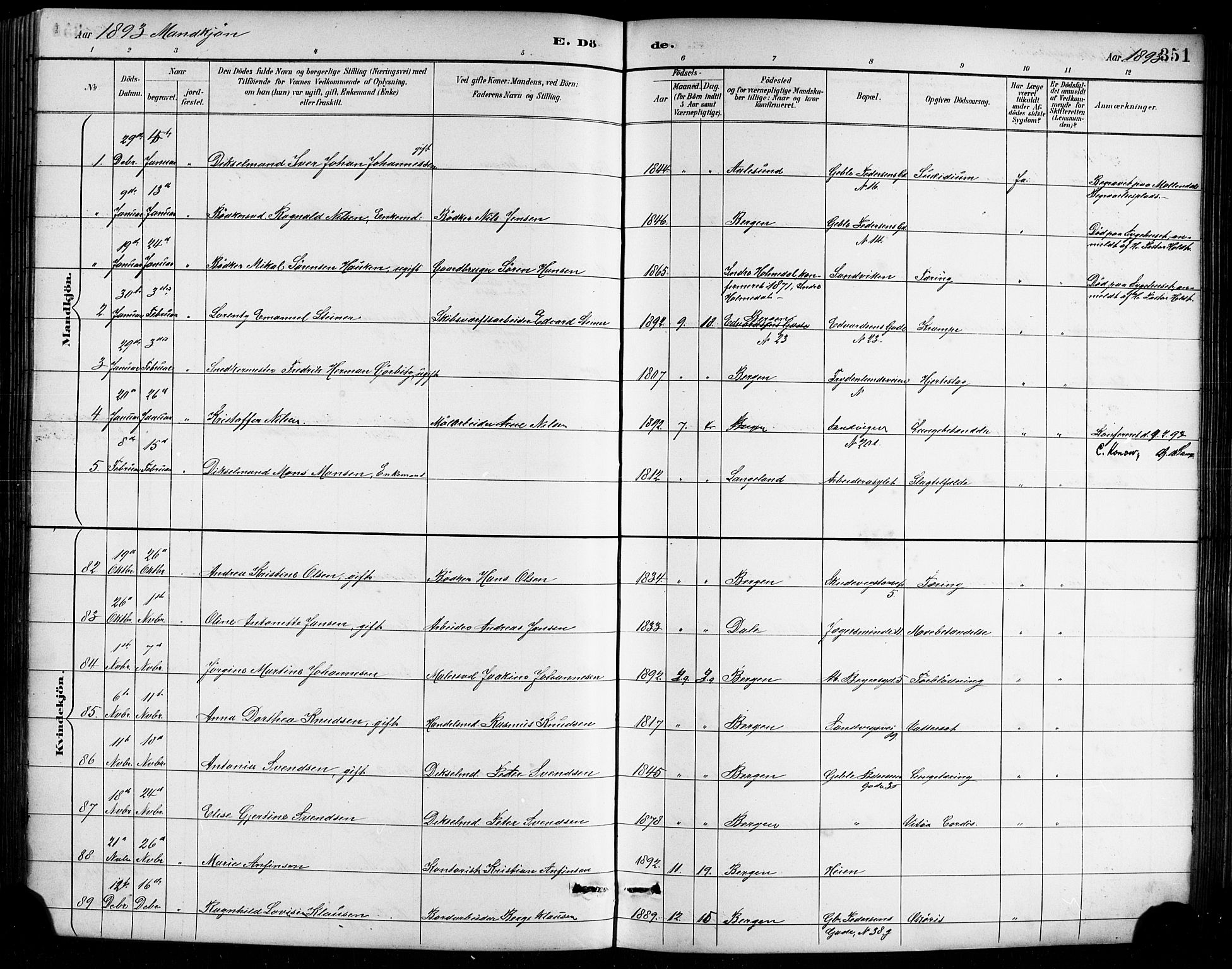 Sandviken Sokneprestembete, SAB/A-77601/H/Hb/L0002: Parish register (copy) no. A 3, 1888-1902, p. 351