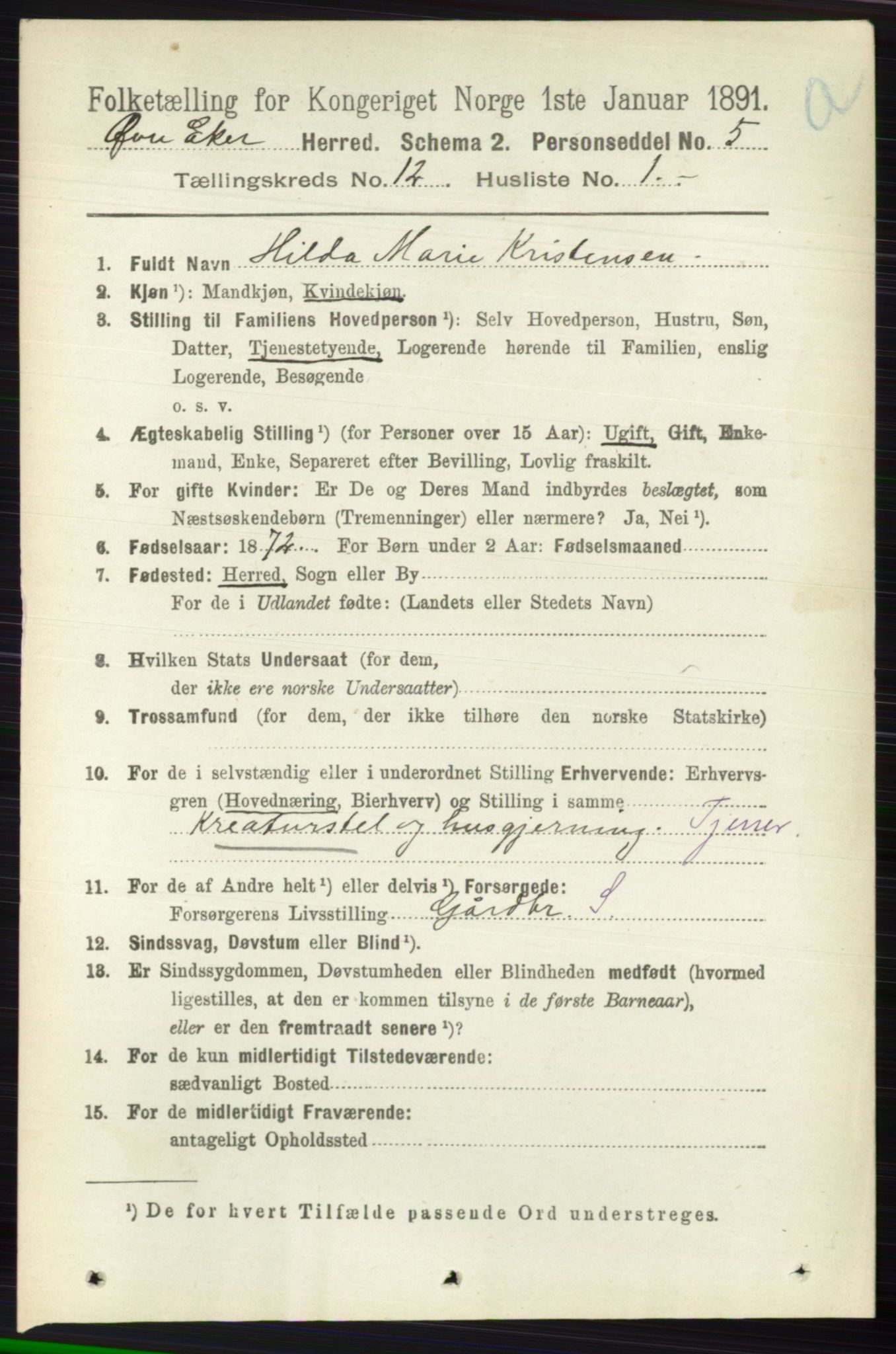 RA, 1891 census for 0624 Øvre Eiker, 1891, p. 5289