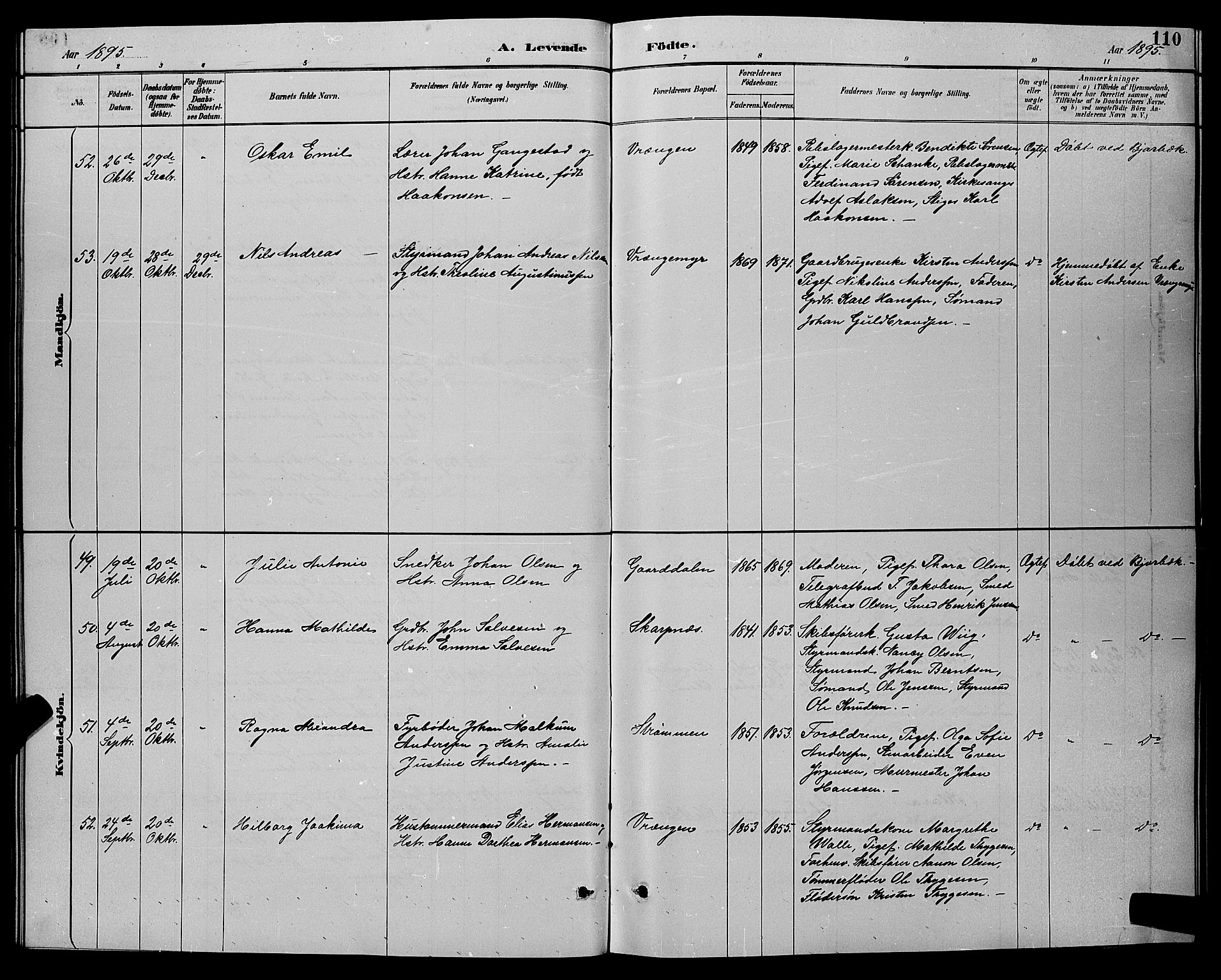 Øyestad sokneprestkontor, SAK/1111-0049/F/Fb/L0009: Parish register (copy) no. B 9, 1886-1896, p. 110