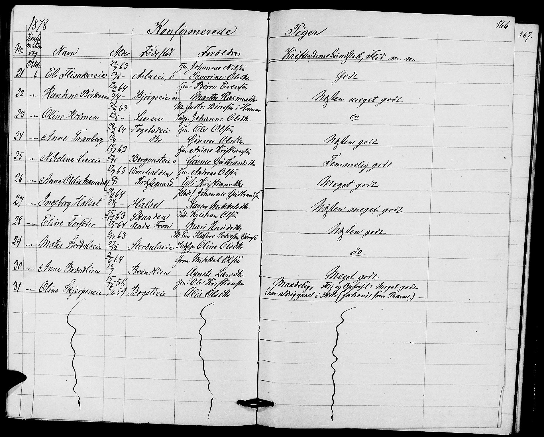 Ringsaker prestekontor, SAH/PREST-014/L/La/L0008: Parish register (copy) no. 8, 1870-1878, p. 566