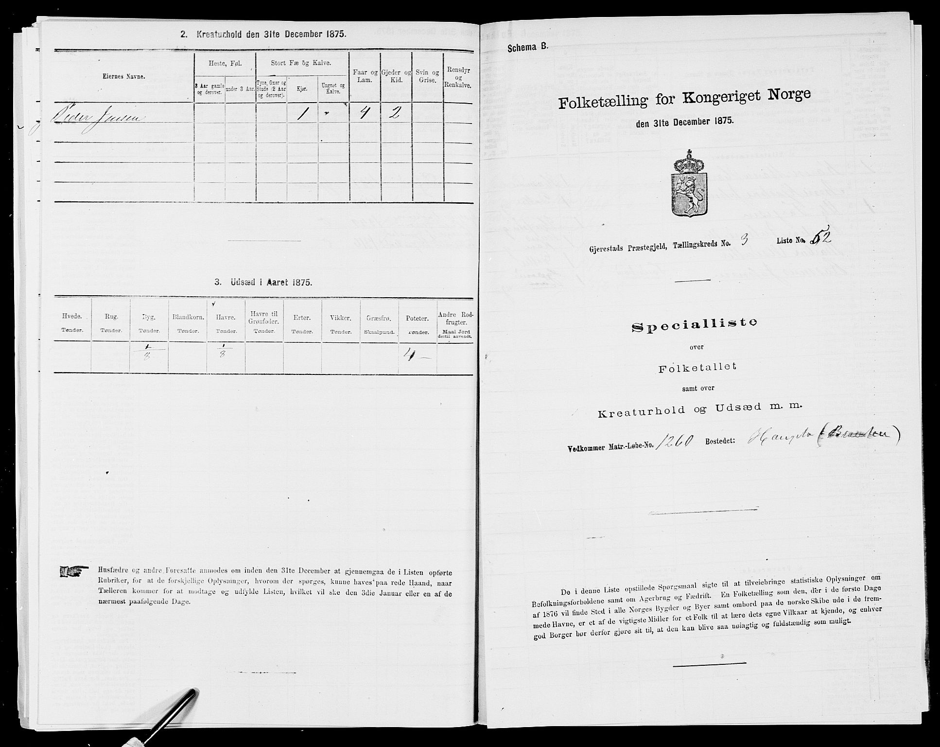 SAK, 1875 census for 0911P Gjerstad, 1875, p. 382