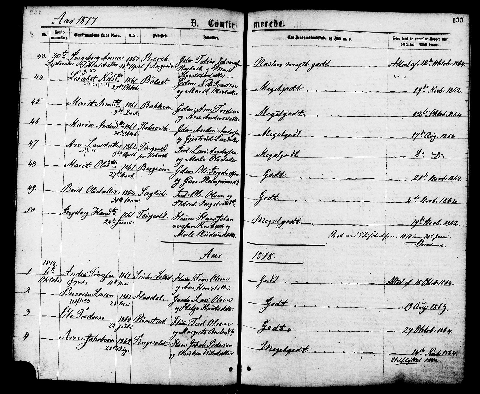 Ministerialprotokoller, klokkerbøker og fødselsregistre - Møre og Romsdal, SAT/A-1454/586/L0986: Parish register (official) no. 586A12, 1867-1878, p. 133