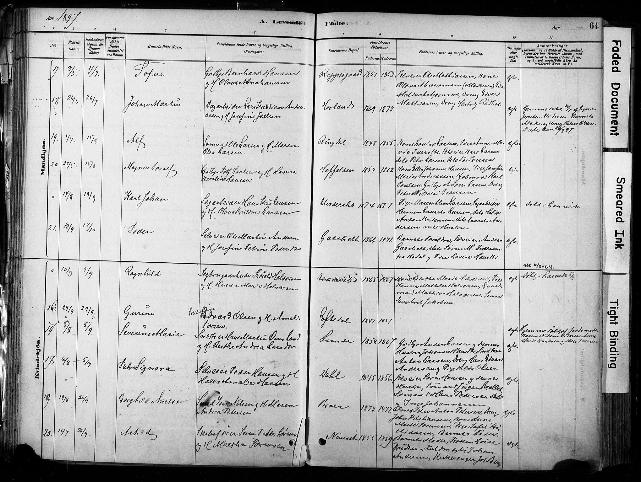 Hedrum kirkebøker, AV/SAKO-A-344/F/Fa/L0009: Parish register (official) no. I 9, 1881-1903, p. 64