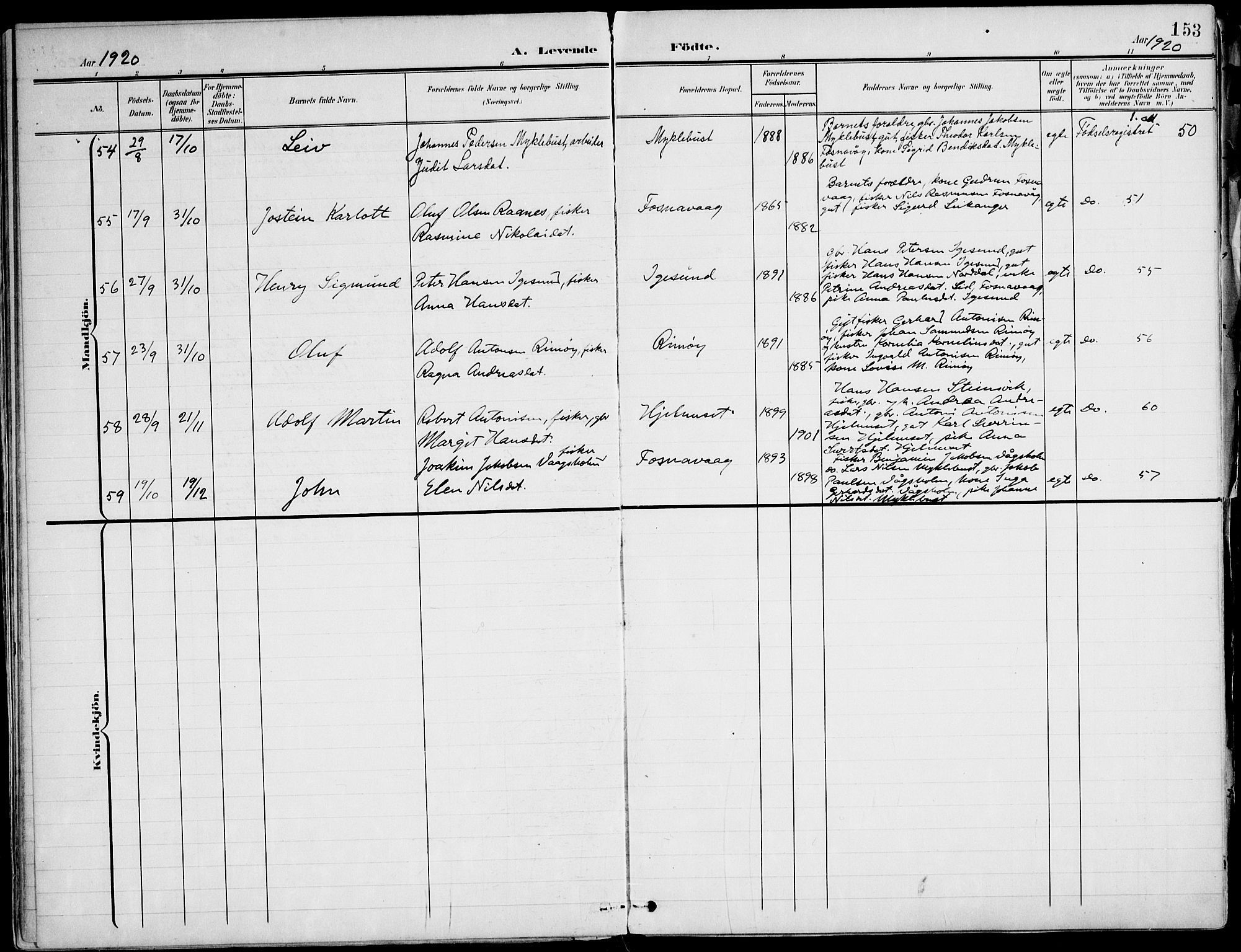 Ministerialprotokoller, klokkerbøker og fødselsregistre - Møre og Romsdal, AV/SAT-A-1454/507/L0075: Parish register (official) no. 507A10, 1901-1920, p. 153