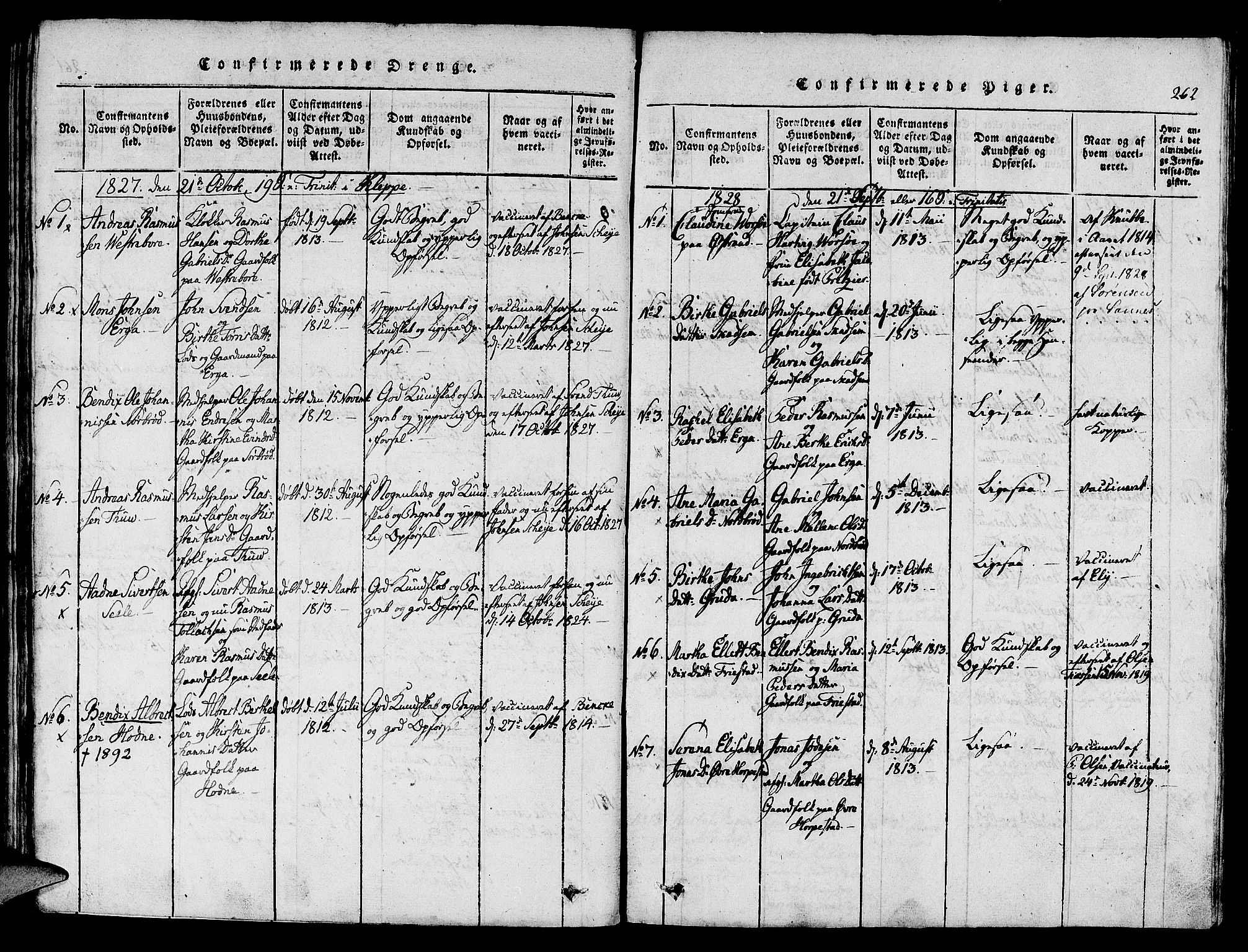 Klepp sokneprestkontor, SAST/A-101803/001/3/30BA/L0002: Parish register (official) no. A 2, 1816-1833, p. 262