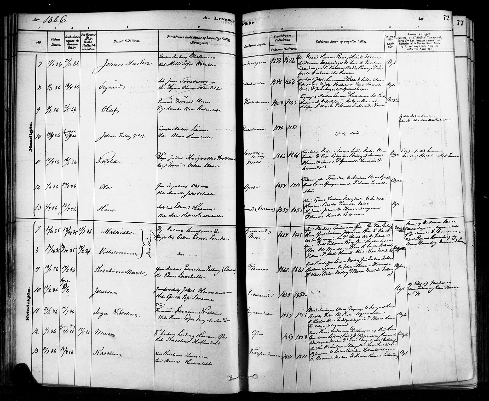 Rygge prestekontor Kirkebøker, SAO/A-10084b/F/Fa/L0007: Parish register (official) no. 7, 1878-1904, p. 72