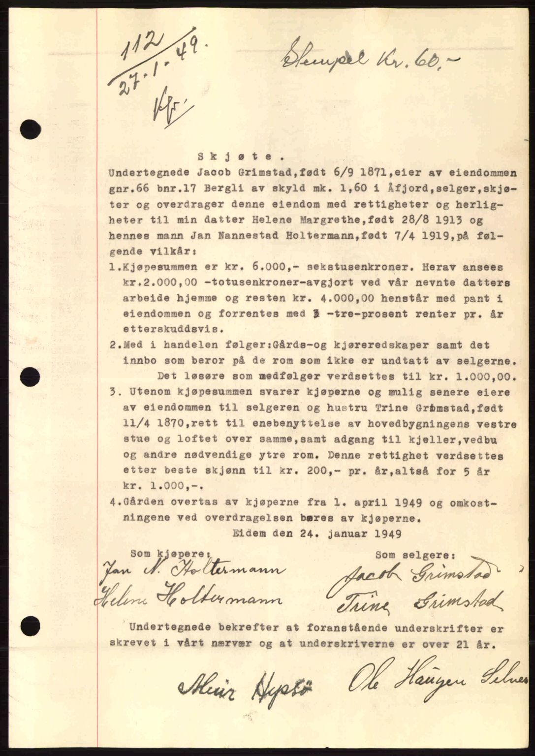 Fosen sorenskriveri, AV/SAT-A-1107/1/2/2C: Mortgage book no. A9, 1948-1949, Diary no: : 112/1949