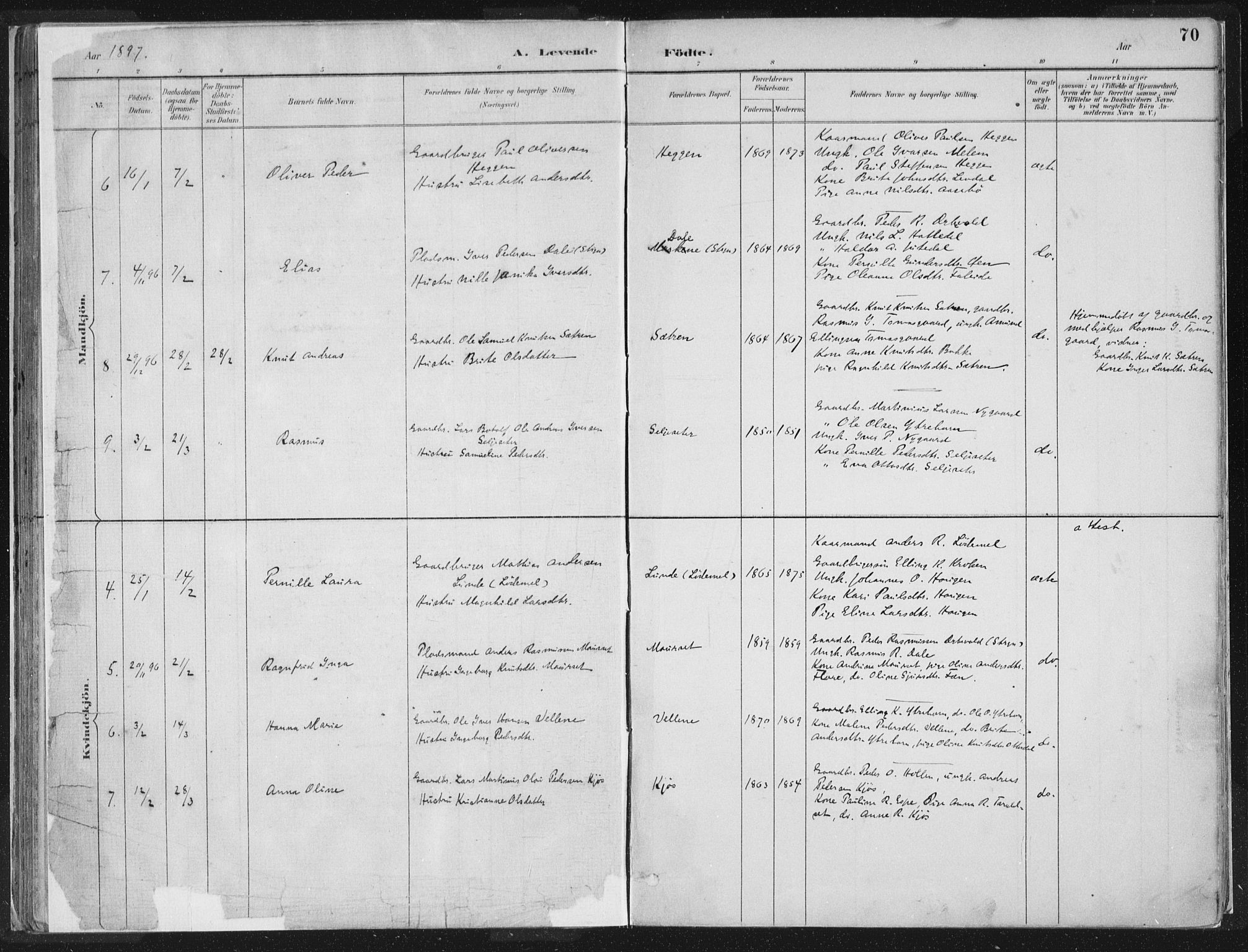 Hornindal sokneprestembete, SAB/A-82401/H/Haa/Haaa/L0003/0001: Parish register (official) no. A 3A, 1887-1917, p. 70