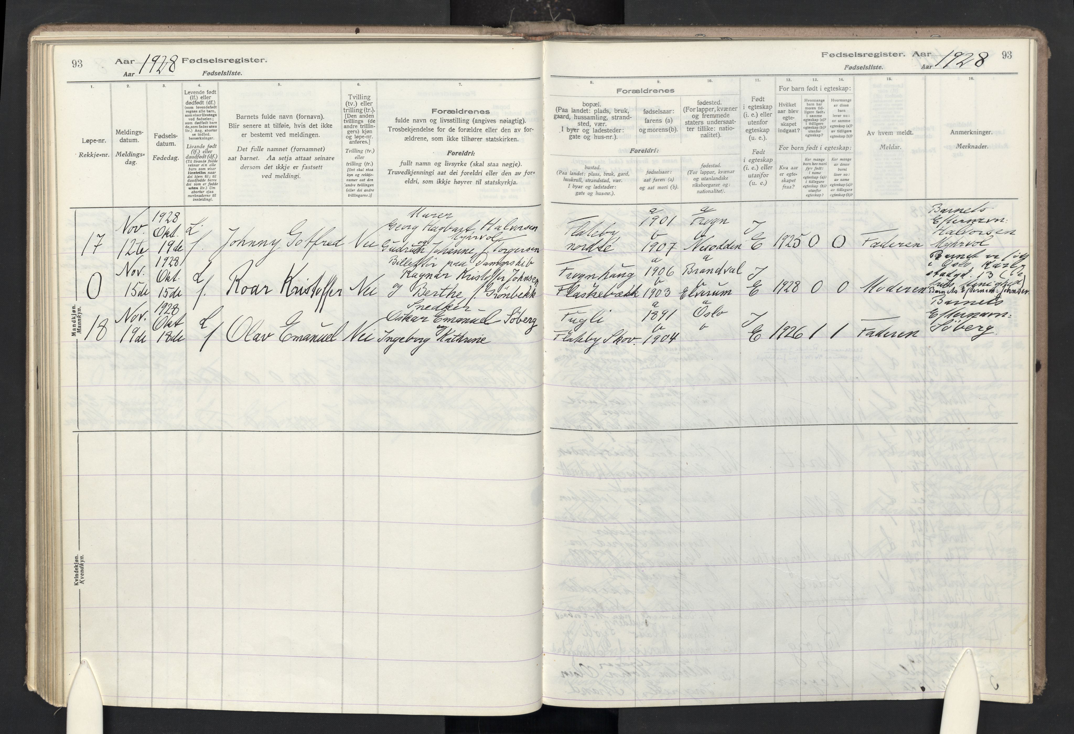 Nesodden prestekontor Kirkebøker, AV/SAO-A-10013/J/Ja/L0001: Birth register no. I 1, 1916-1946, p. 93