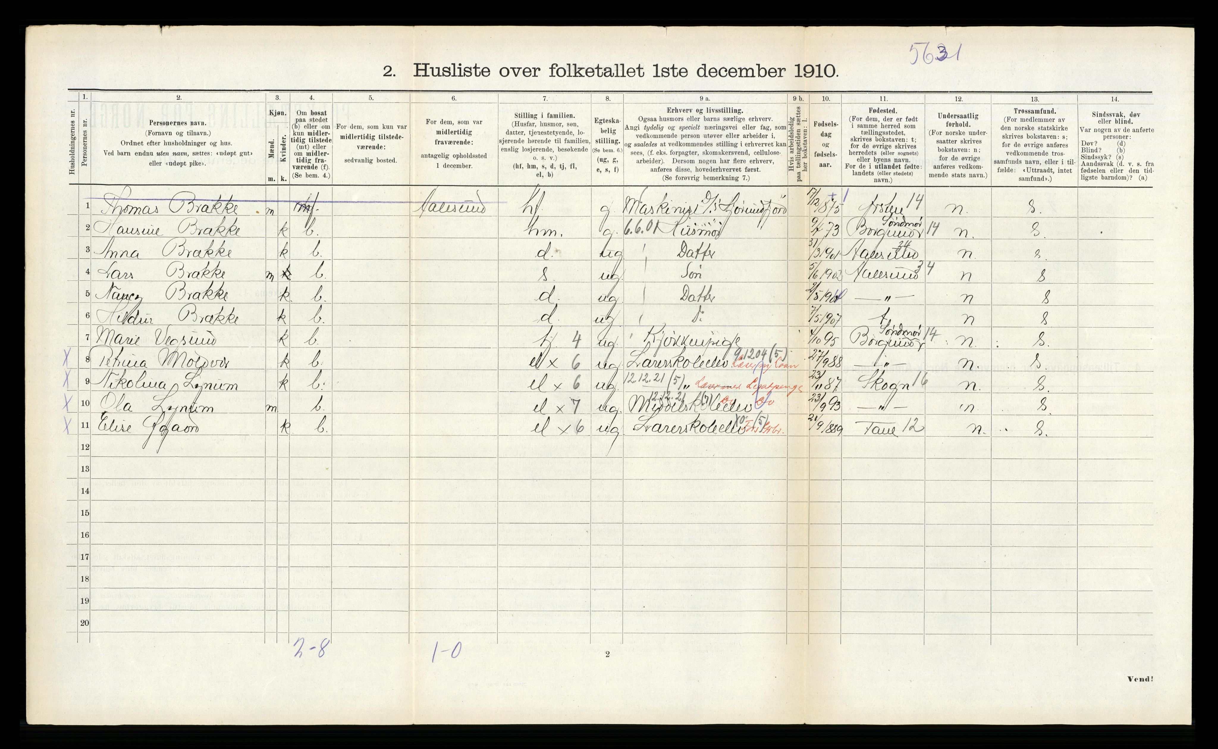 RA, 1910 census for Volda, 1910, p. 329