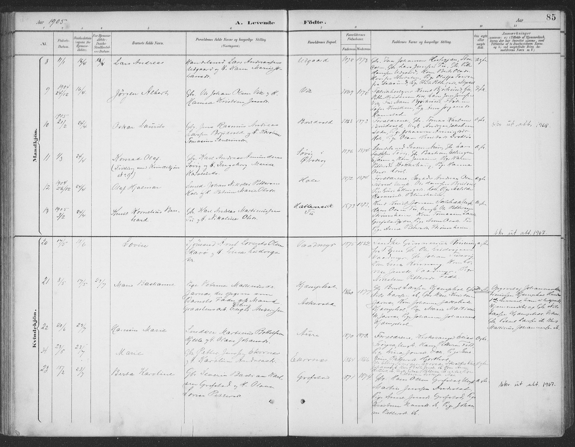 Ministerialprotokoller, klokkerbøker og fødselsregistre - Møre og Romsdal, AV/SAT-A-1454/523/L0335: Parish register (official) no. 523A02, 1891-1911, p. 85