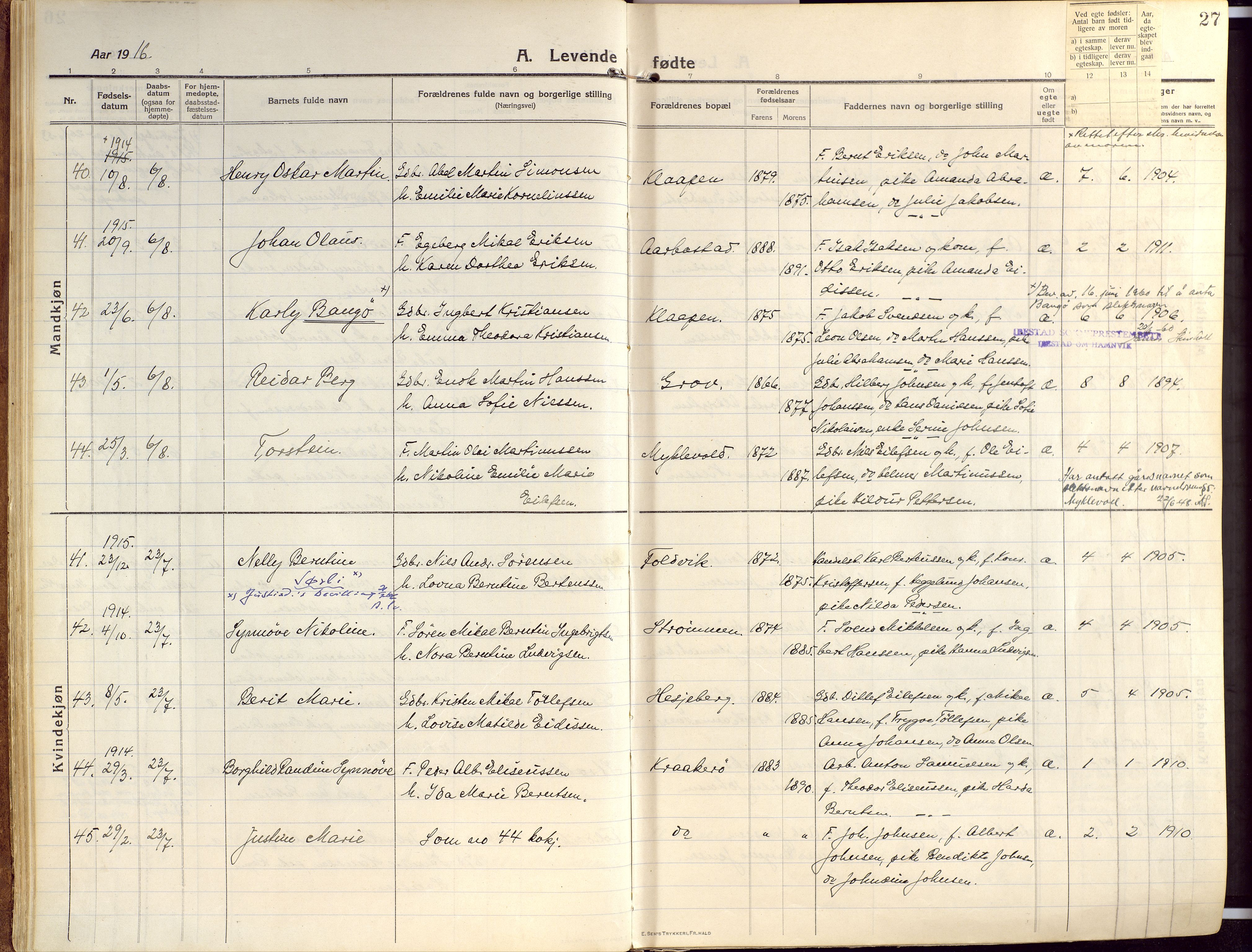 Ibestad sokneprestembete, AV/SATØ-S-0077/H/Ha/Haa/L0018kirke: Parish register (official) no. 18, 1915-1929, p. 27